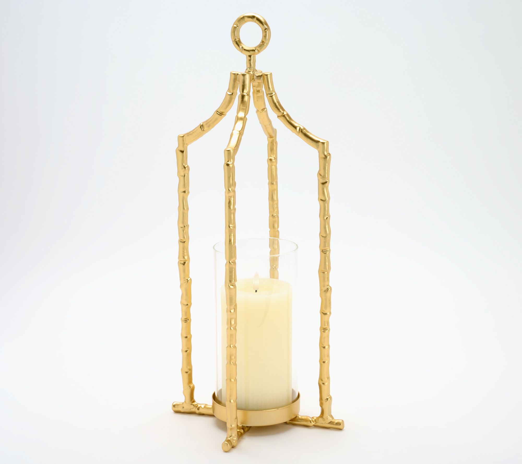 19" Decorative Bamboo Style Lantern with Candle by Kim Gravel