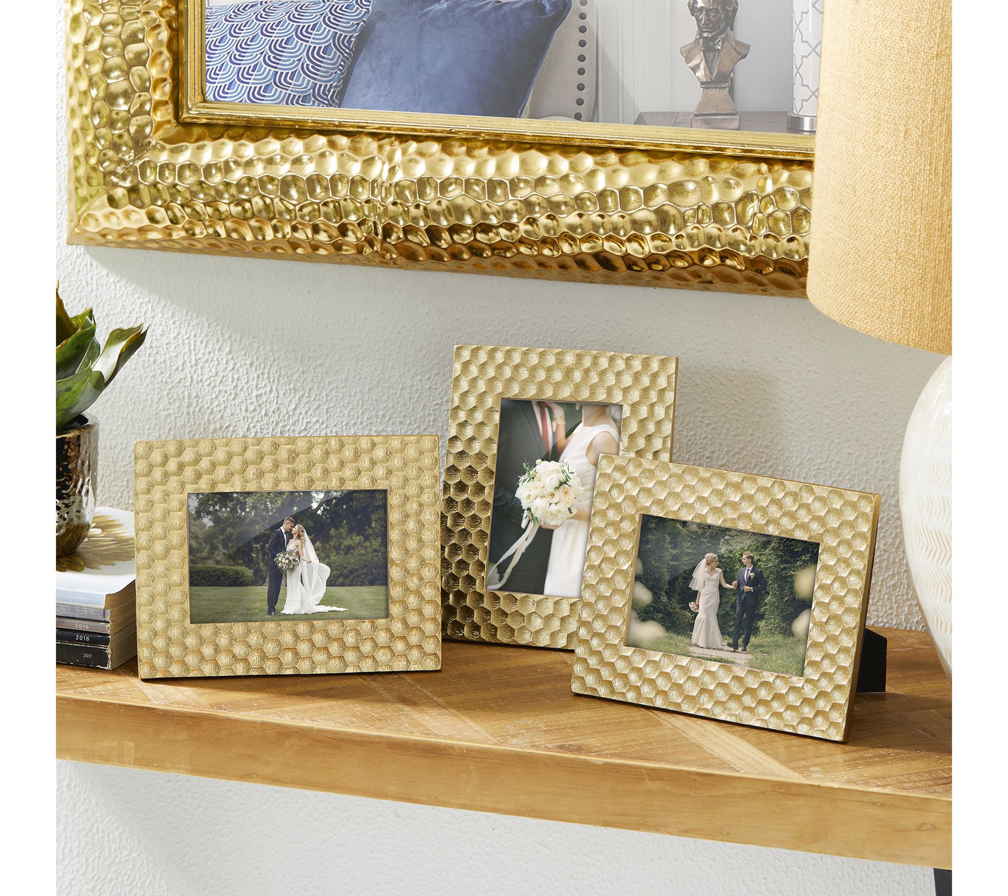 Glitzhome Gold Honeycomb Resin Tabletop PictureFrame Set of 3
