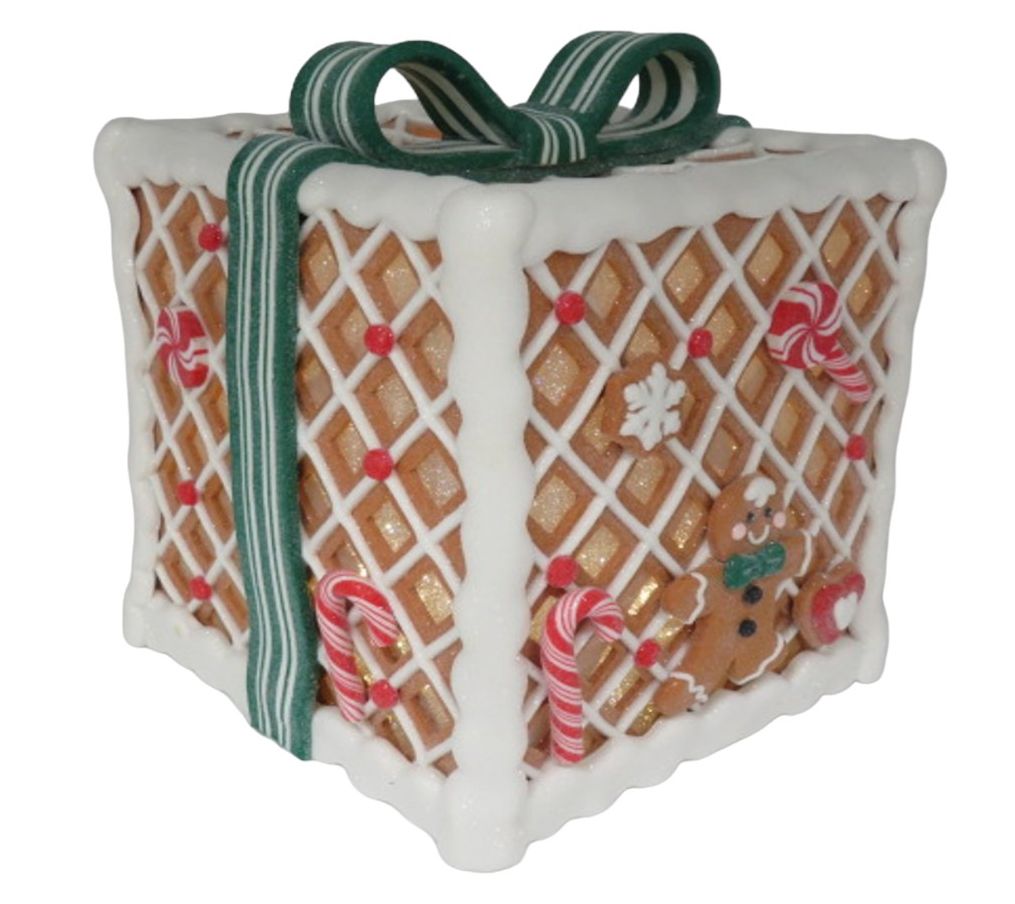 RC Home Decor 8" Gingerbread Gift Box with LEDLights