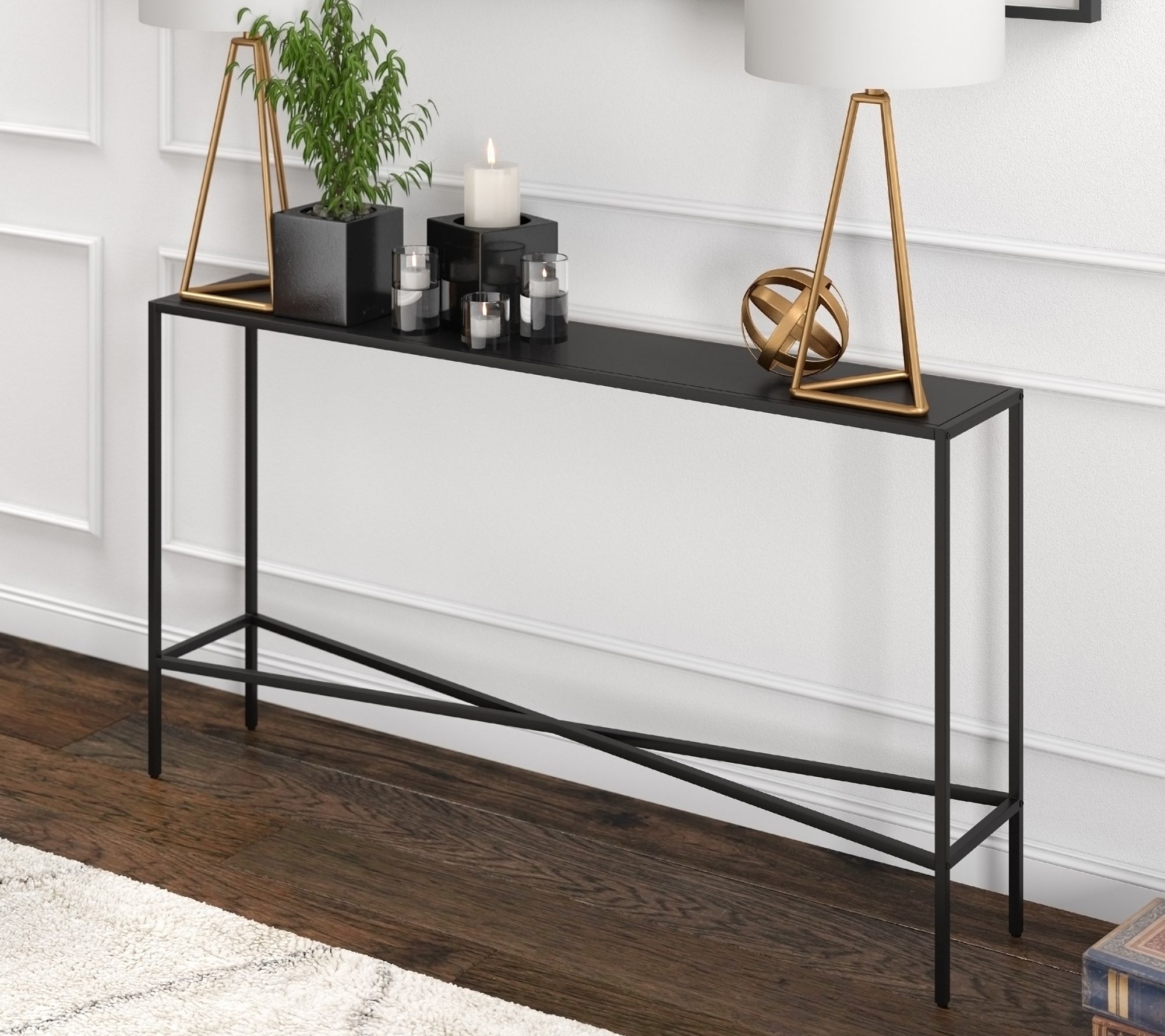 Hudson&Canal Henley Rectangular Console Table with Metal Top
