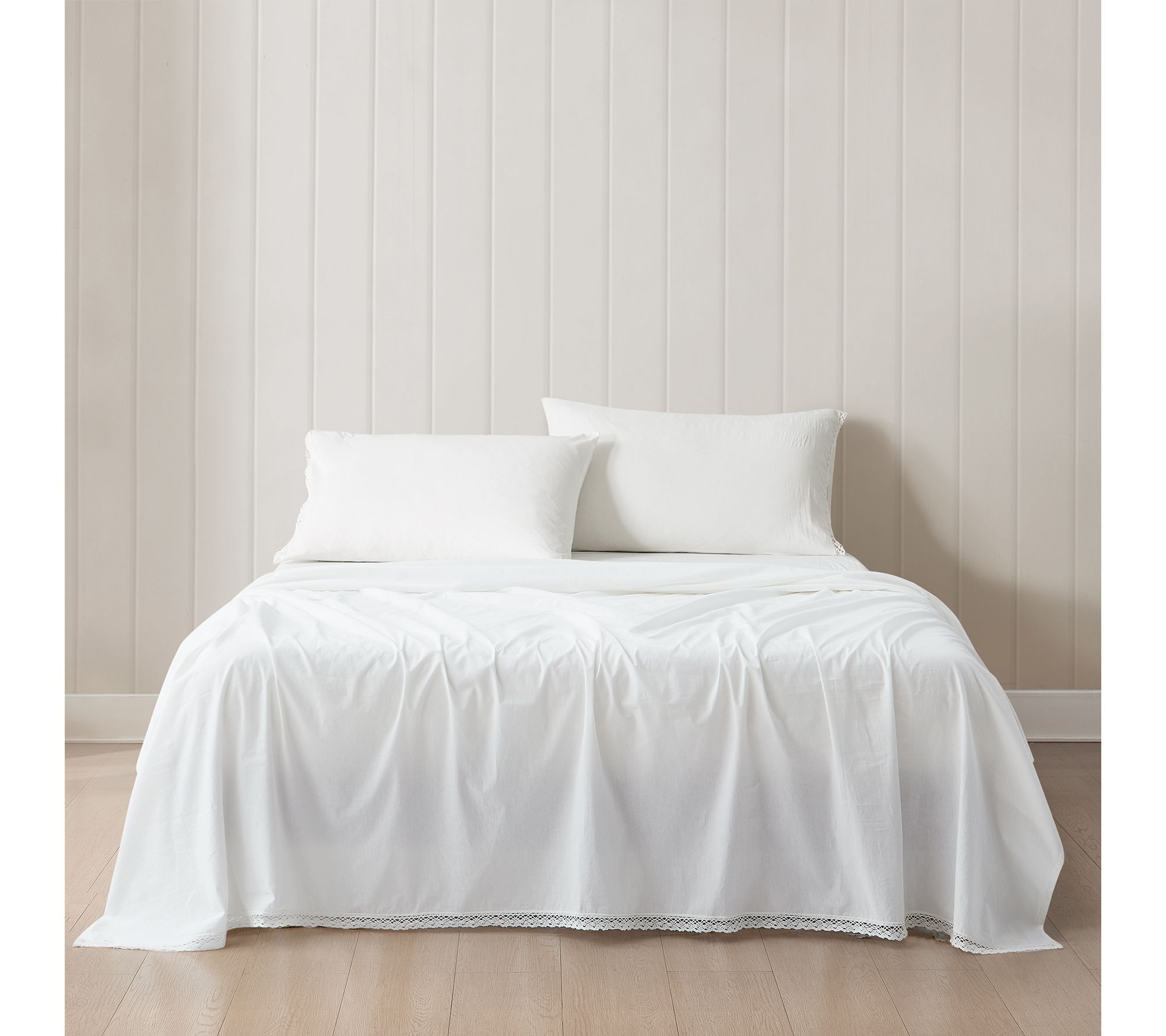 Lush Decor Evelyn Lace Trim Cotton Sheets White4Pc Set King