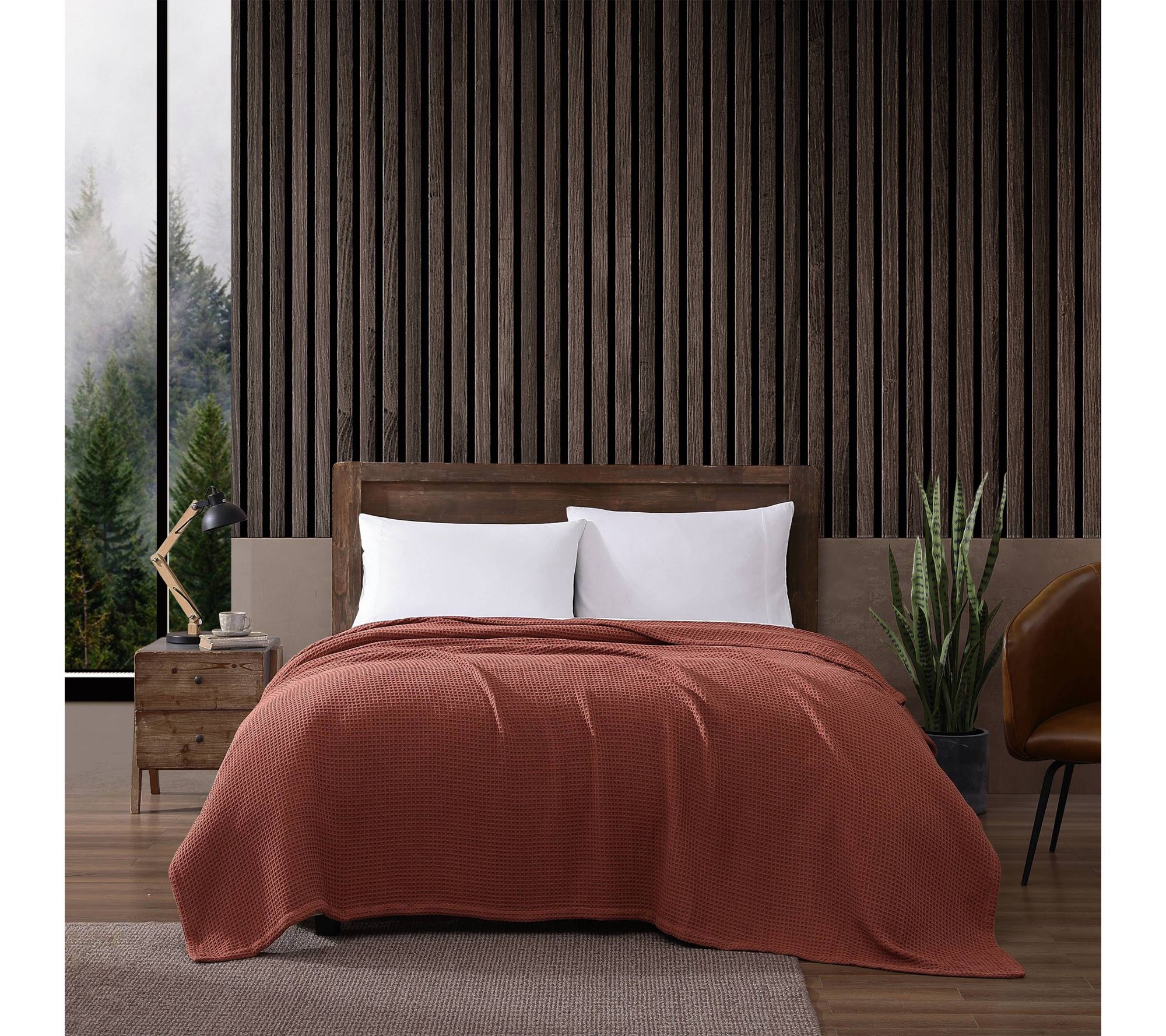 Eddie Bauer Solid Waffle Orange Cotton Full/Queen Blanket