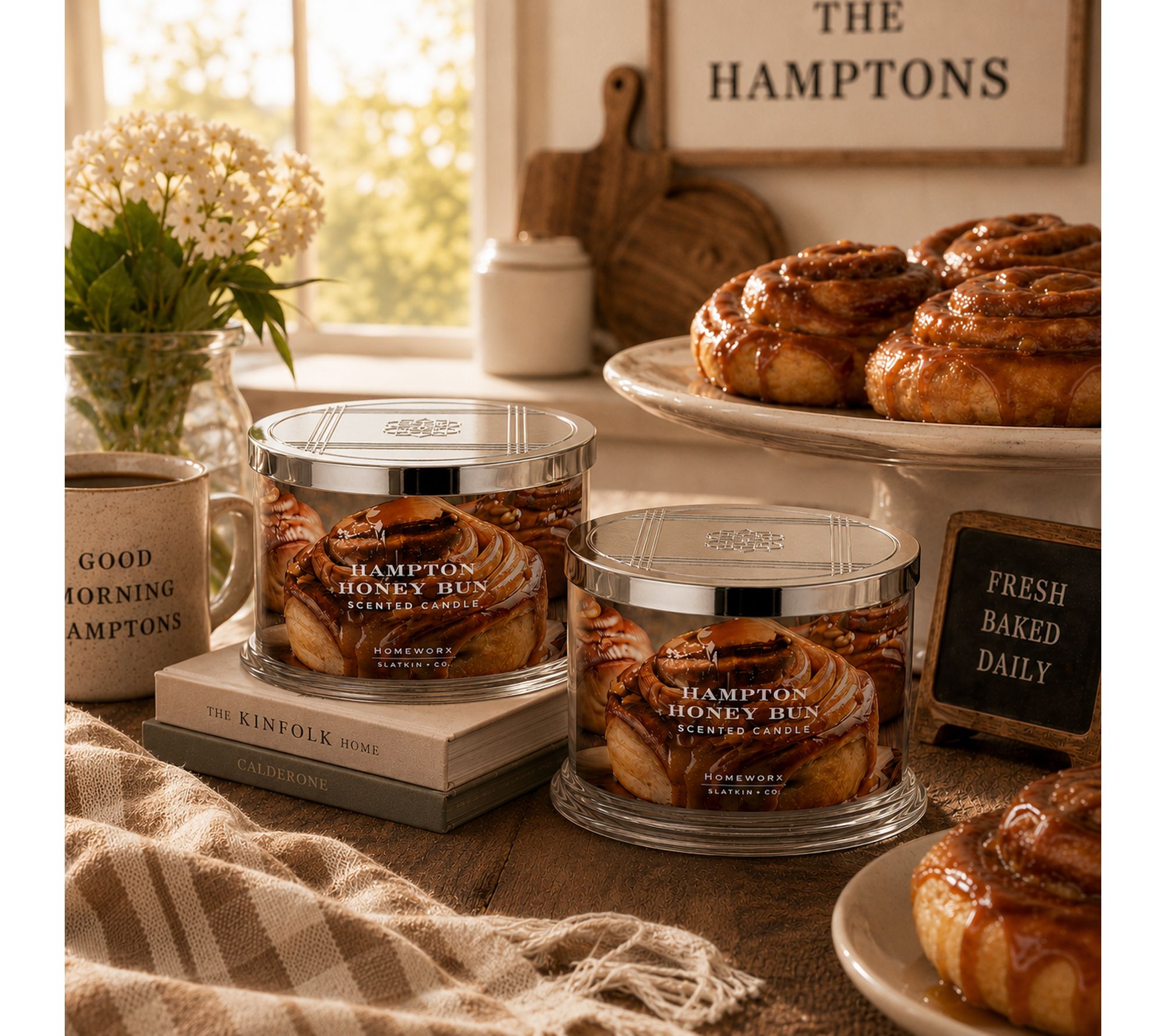 HomeWorx by Slatkin + Co. S/2 18oz Hampton Honey Bun Candles - QVC.com