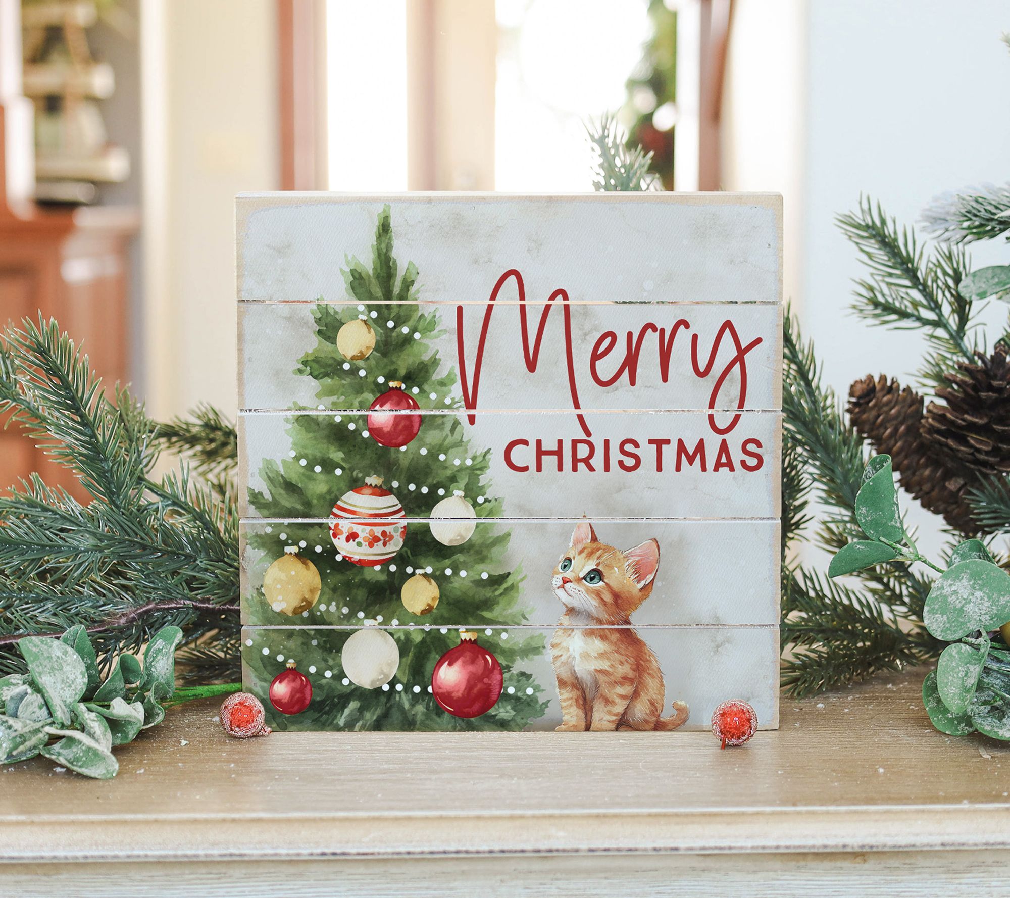 Sincere Surroundings 8" Merry Christmas Cat Pallet Petite