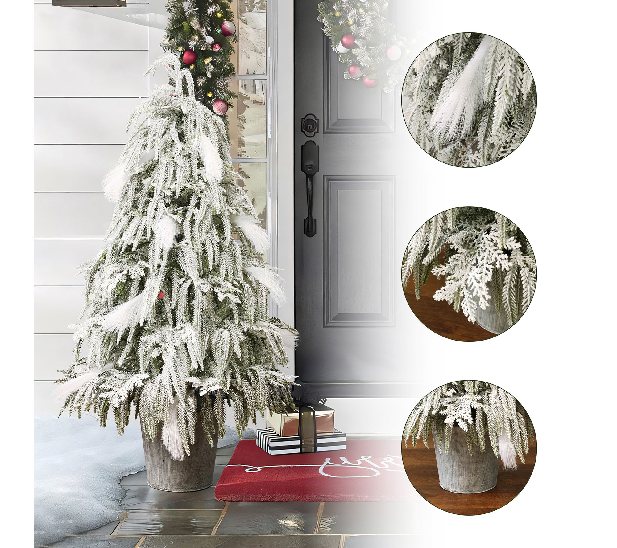 LuxenHome 4ft Artificial Potted Tree w/ Snow-Flocked Branches