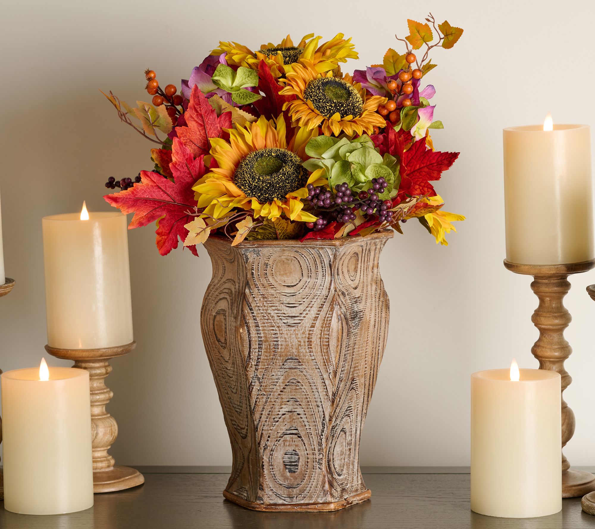 Sunflower, Hydrangea and Berry Urn Filler by Valerie