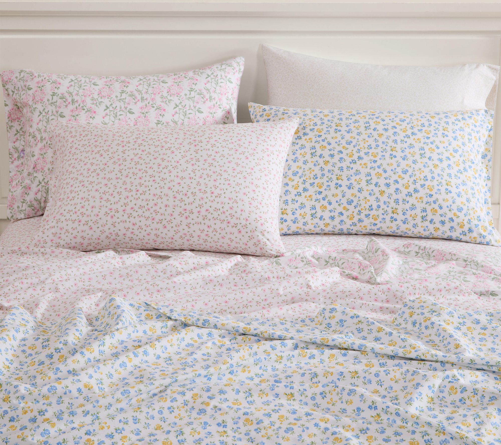Laura Ashley Little Ditsy Pink/Green Cotton Kin g Sheet Set | QVC
