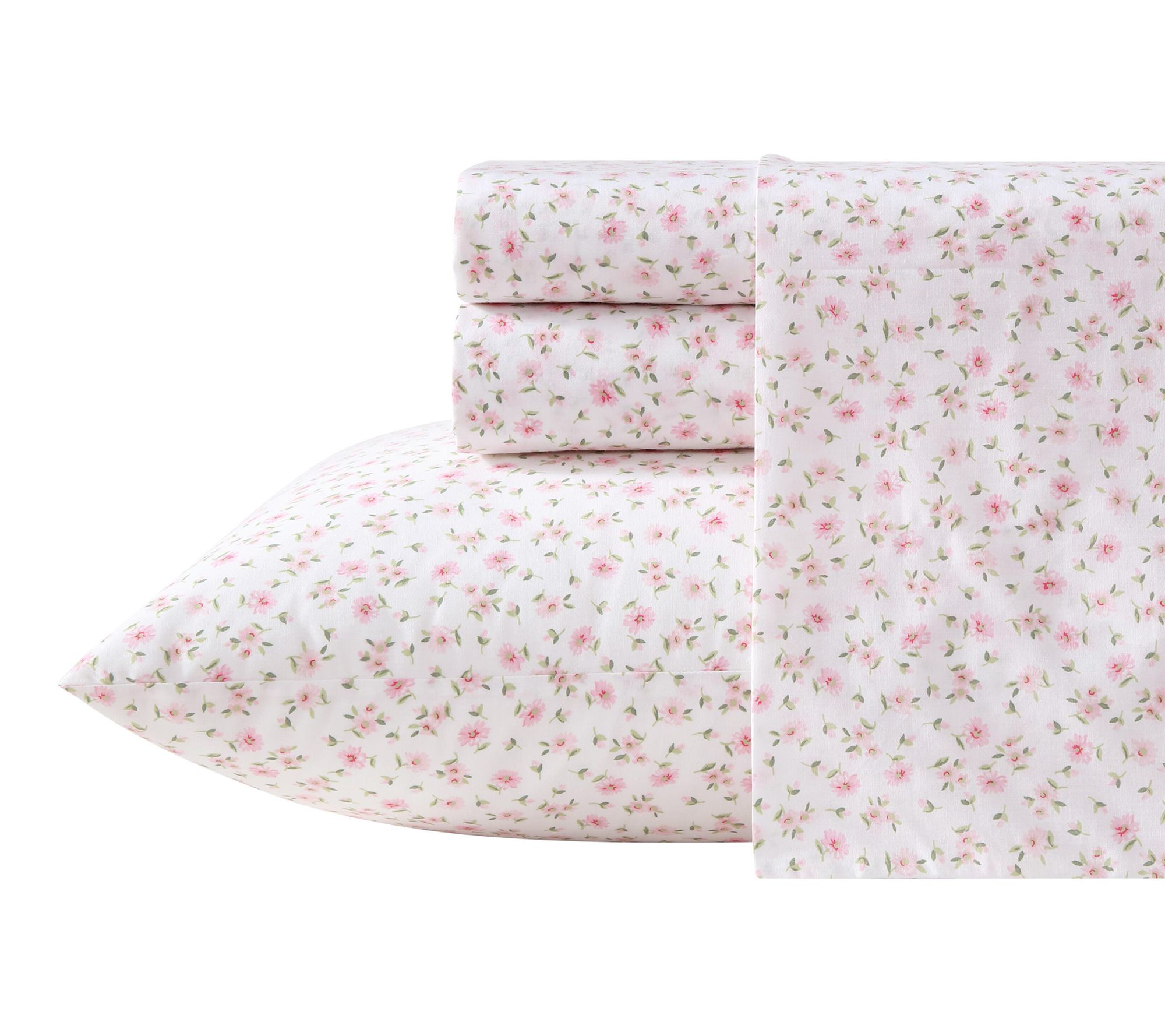 Laura Ashley Little Ditsy Pink/Green Cotton King Sheet Set