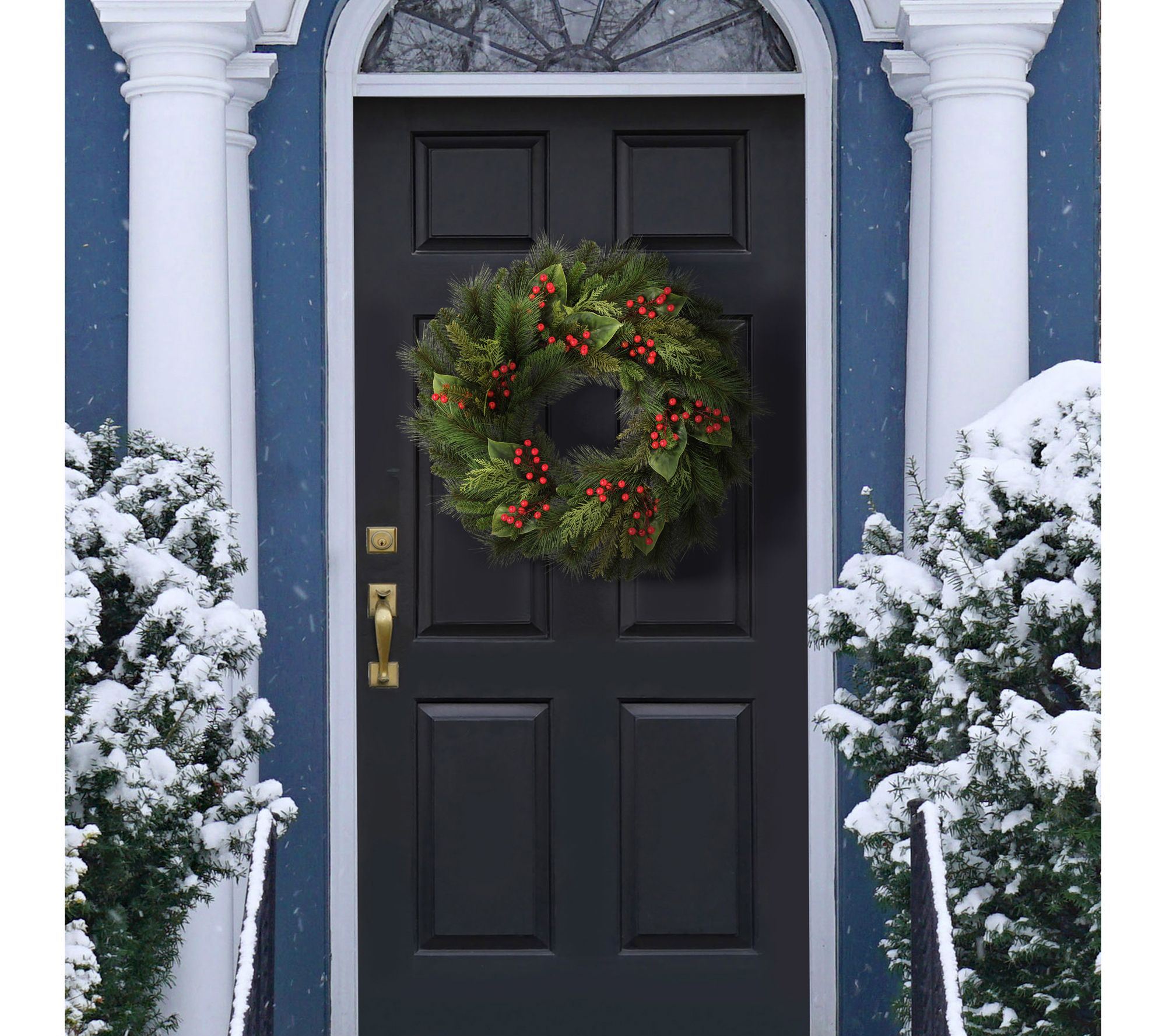 30" Uv Pine Magnolia Berry Spruce Wreath by Valerie