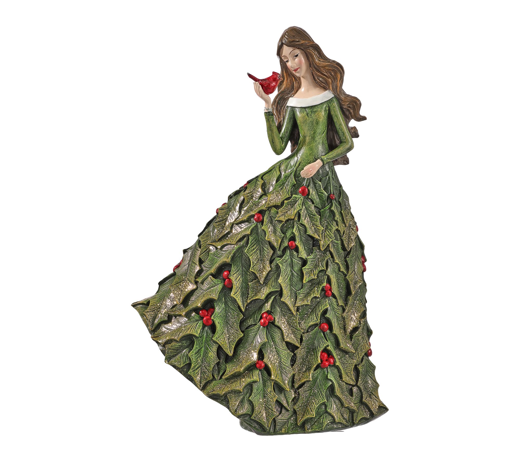 14" Resin Maiden With Holly Dress by Valerie