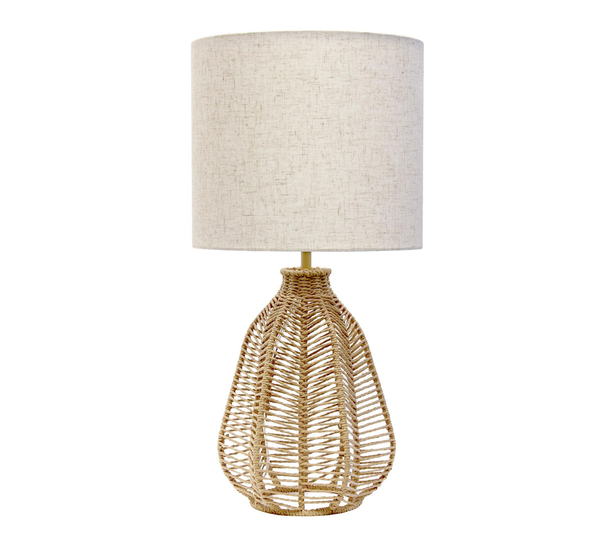 HomeRoots 21" Natural Rope Rattan Table Lamp, Drum Shade