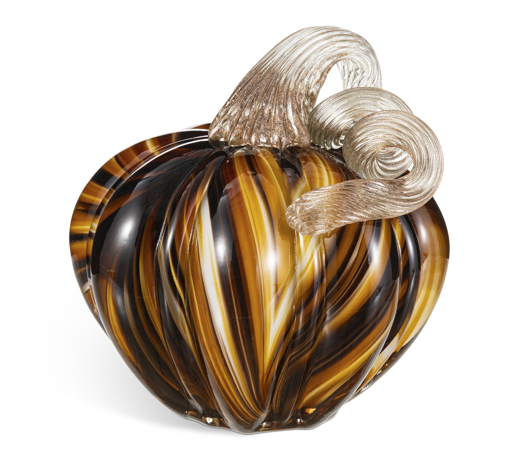 Glitzhome 4.75"H Multi Striped Glass Short Pumpkin
