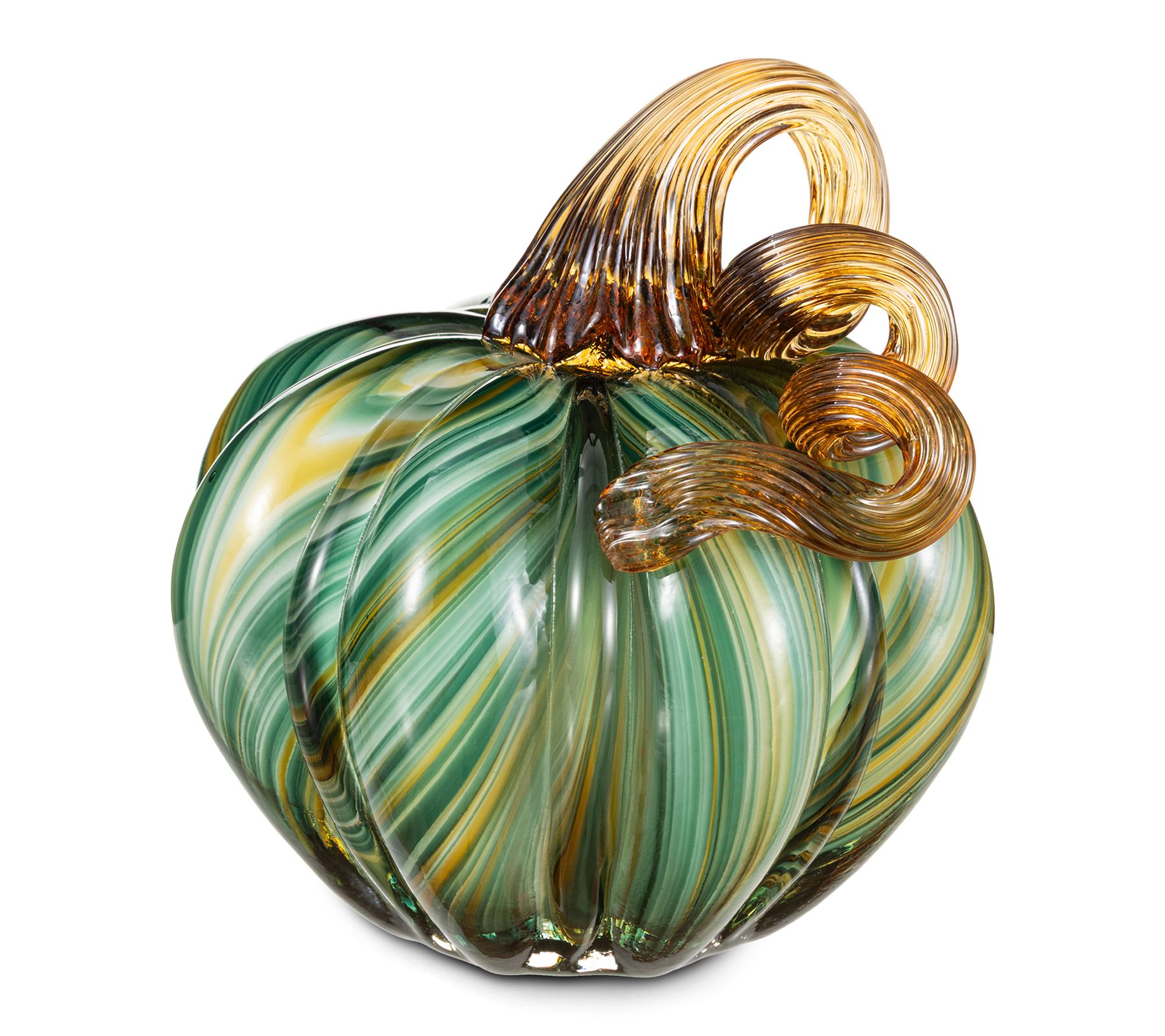 Glitzhome 4.75"H Multi Striped Glass Short Pumpkin