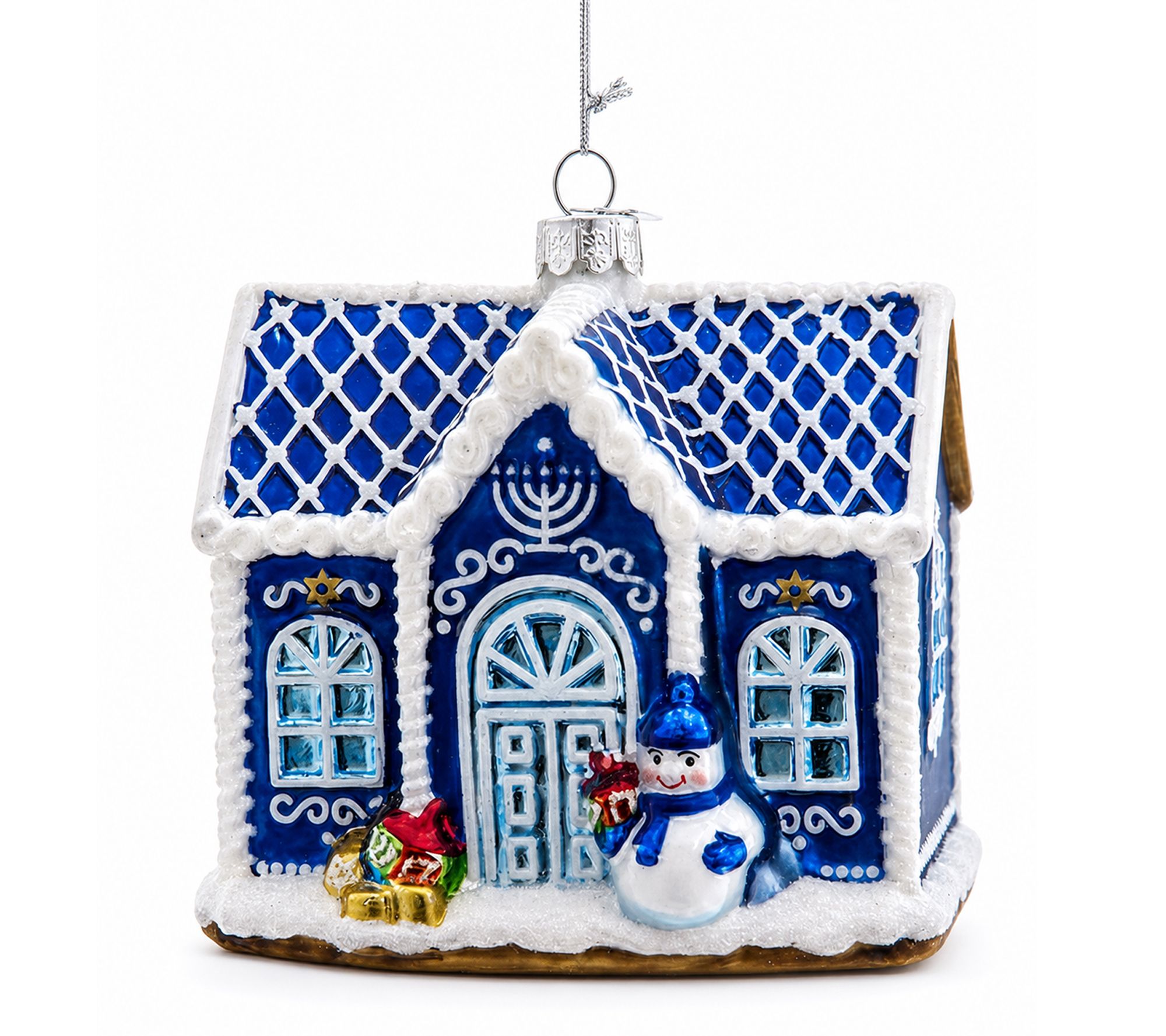 RC Home Decor -Hand-Painted Blown Glass Hanukkah House Ornament