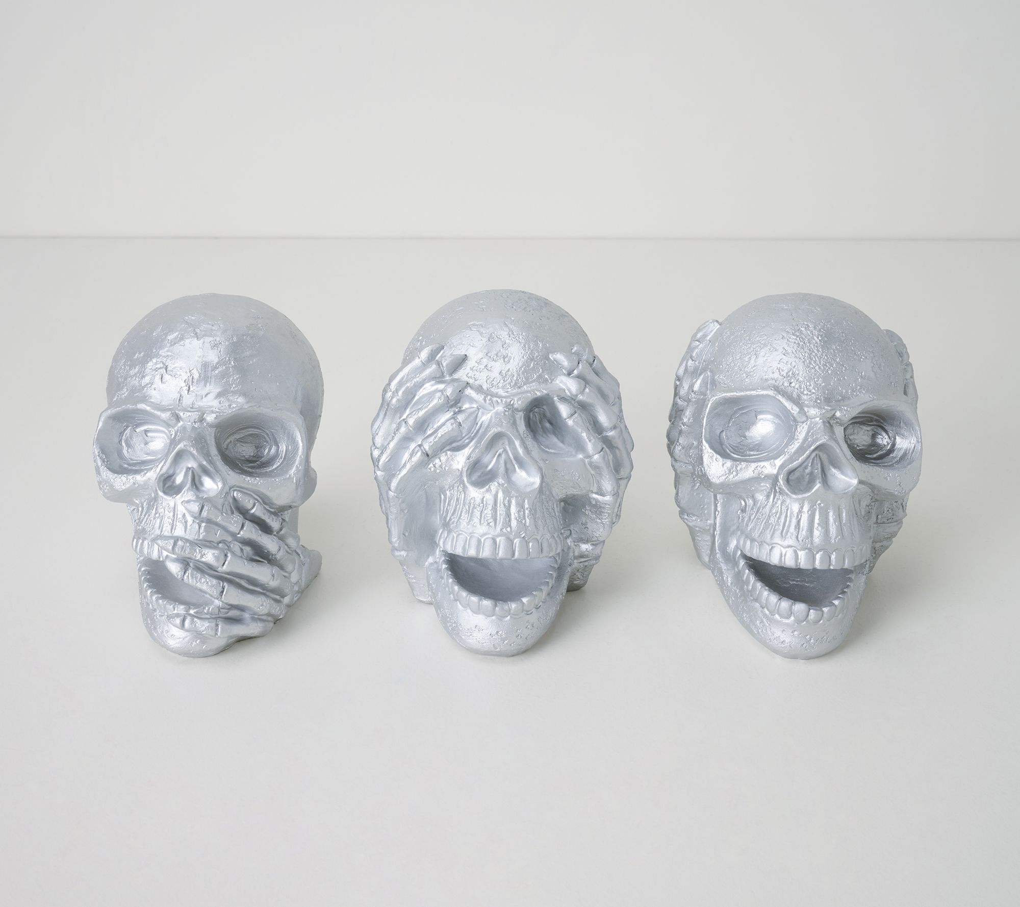 "As Is" Set of 3 Metallic 6" Skulls by Mally Roncal