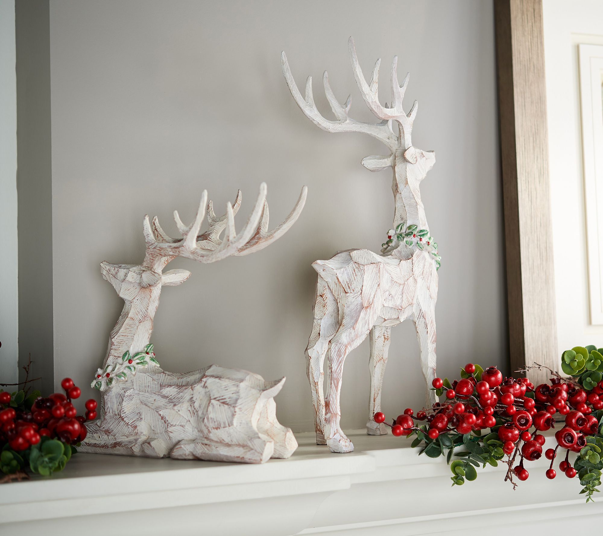 NEW 6" Silver Glitter Reindeer Christmas Ornament Set of 2 4" 