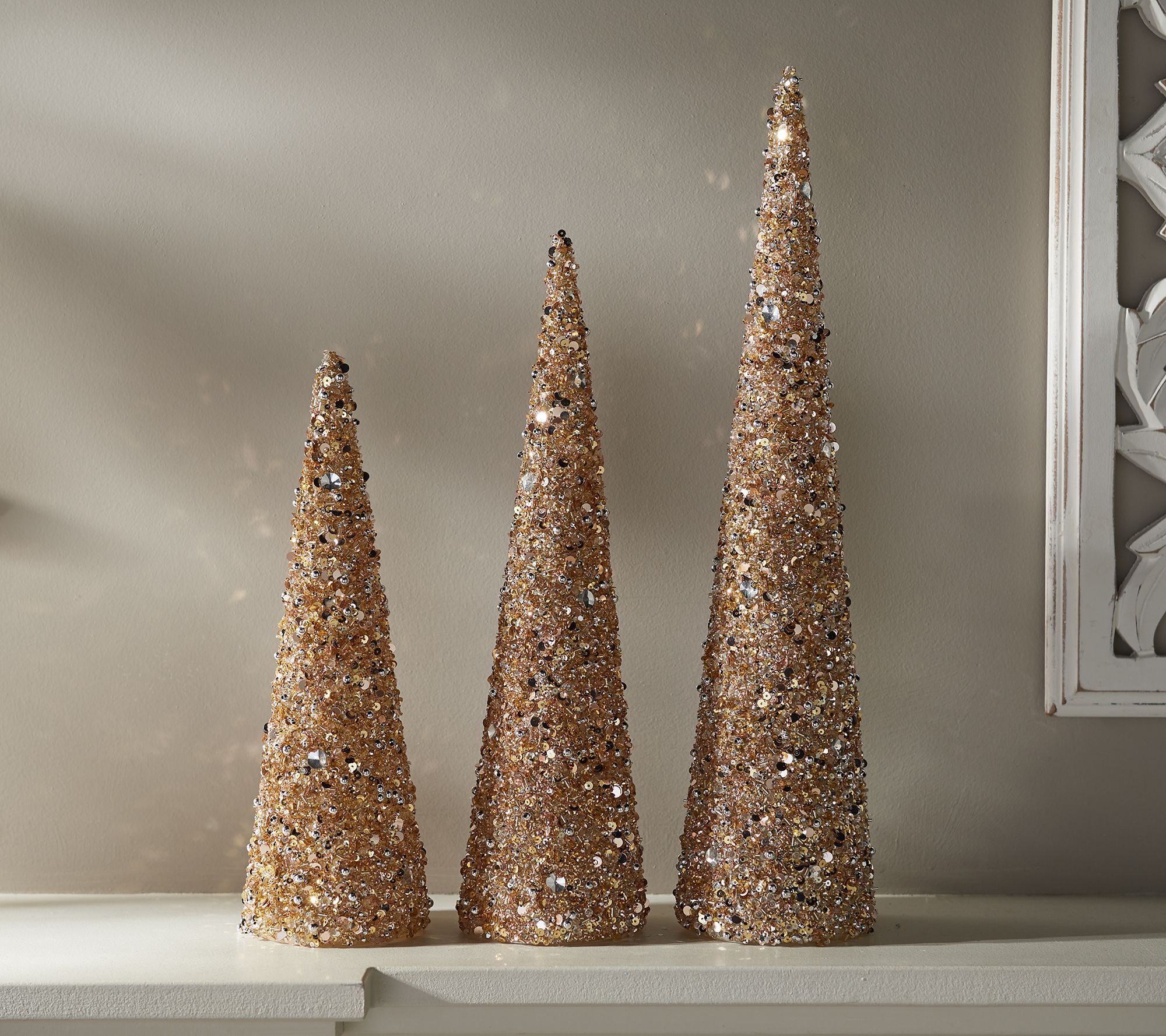 S/3 Illuminated Beaded Decorative Cone Trees by Valerie