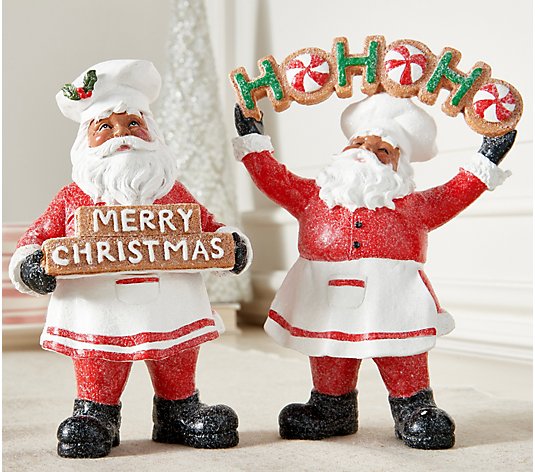 Set of 2 Chef Santas with Signs by Valerie