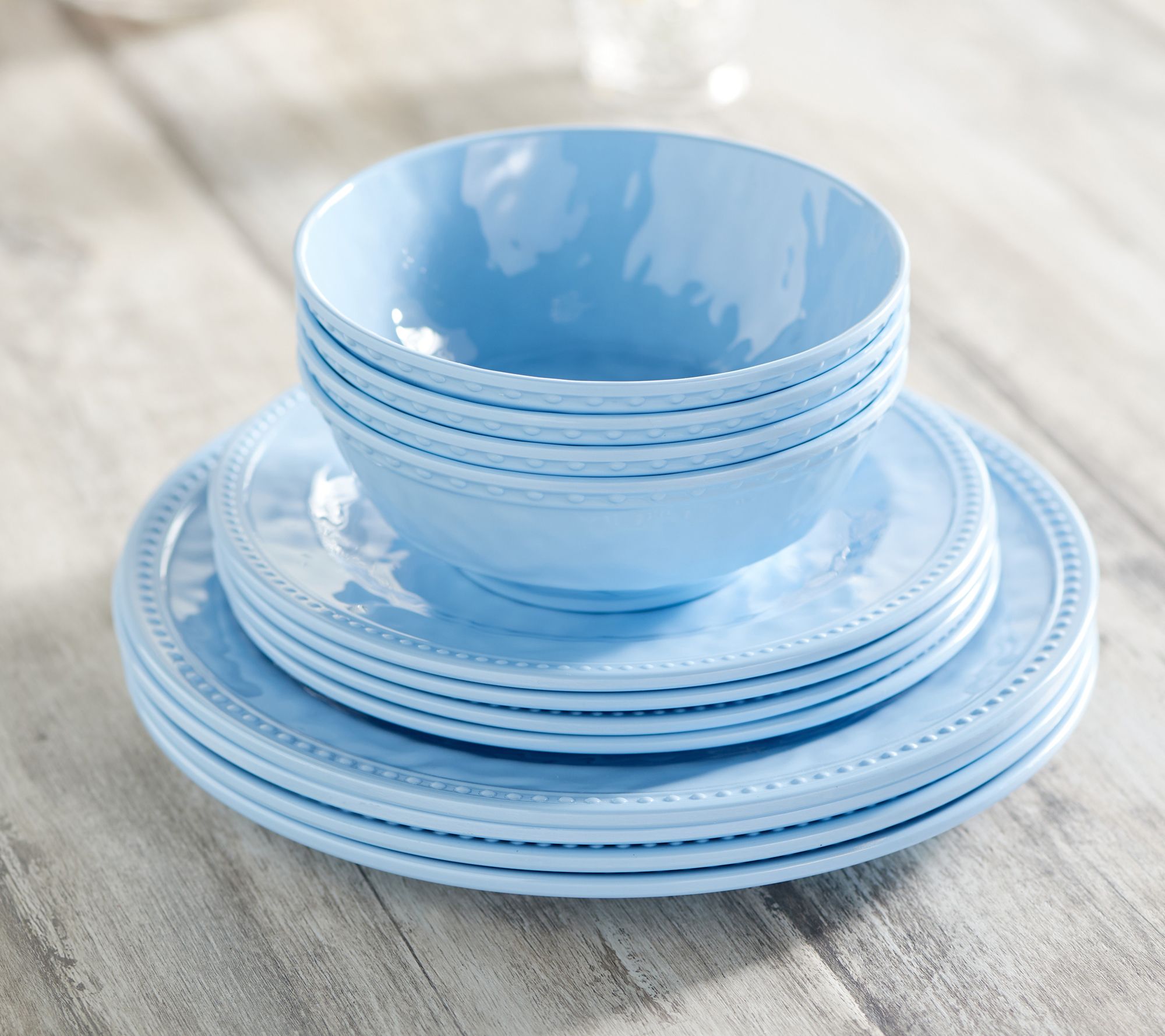 "As Is" 12 PC. Melamine Hammered Finish Dinnerware Set by Valerie