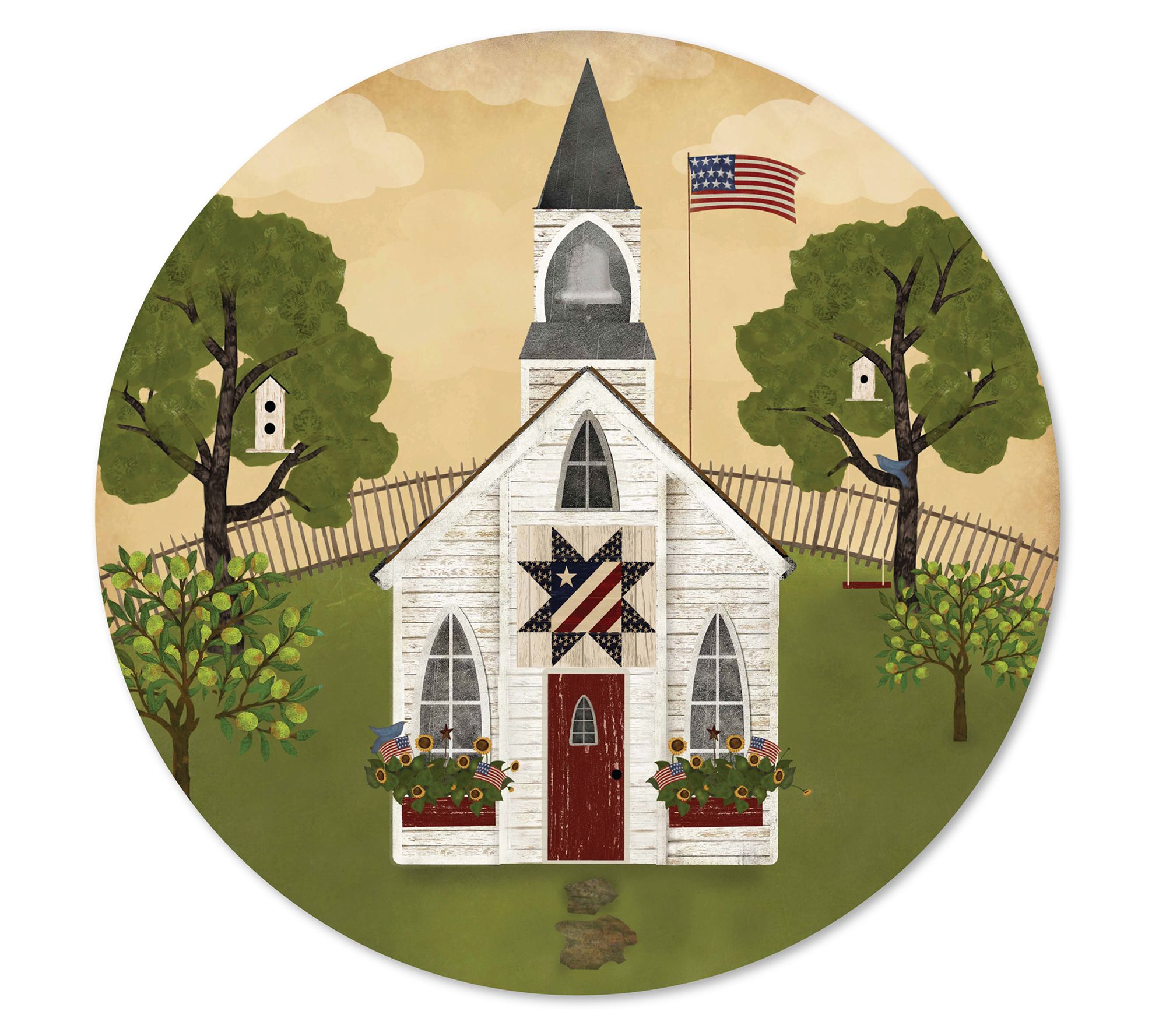 Courtside Market Americana Church 12"x12" Circular Wood Decor