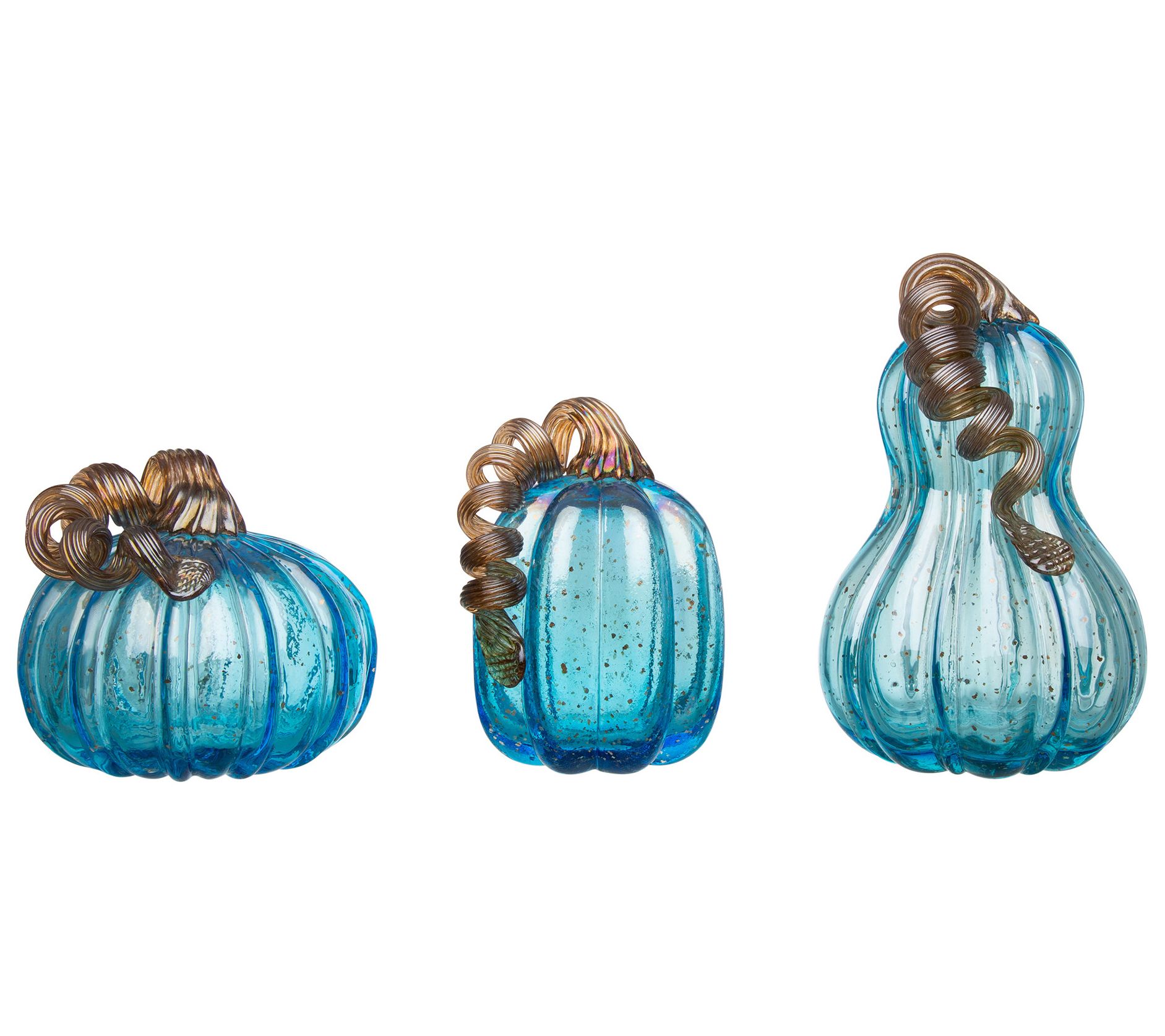Glitzhome Blue Glass Harvest Halloween Pumpkinrio S/3