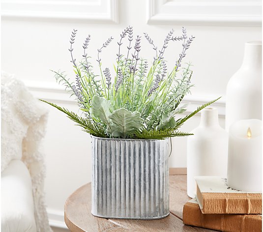 Lavender and Dusty Miller in Galvanized Pot by Valerie