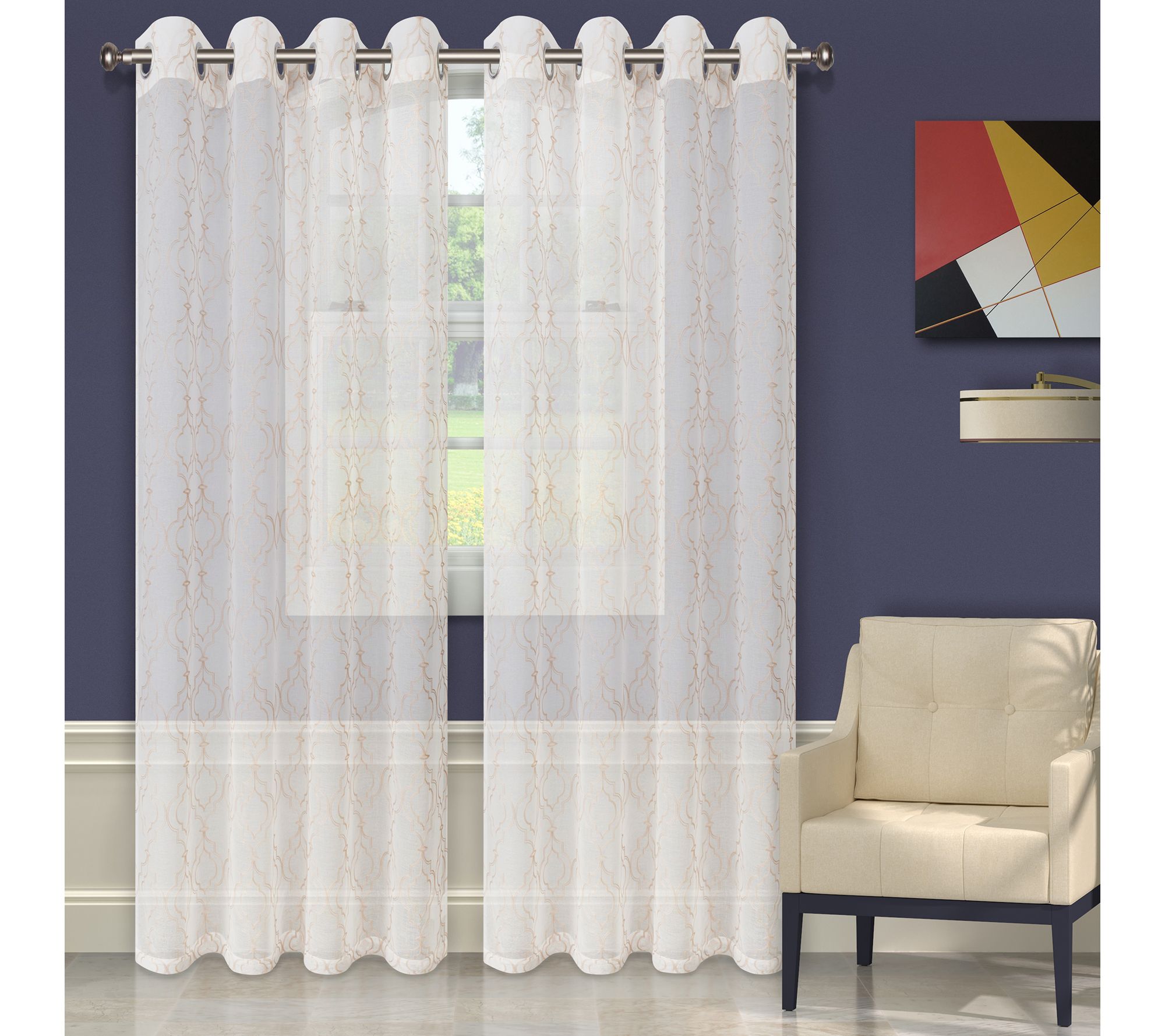 Superior Poppy Sheer Panel Grommet Curtain Panel Set, 52 x 108