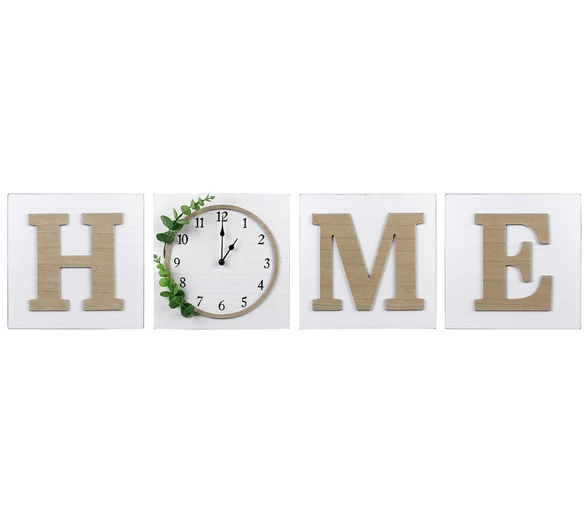 Young's, Inc. Wood Block HOME Wall Clock/Sign,Set of 4
