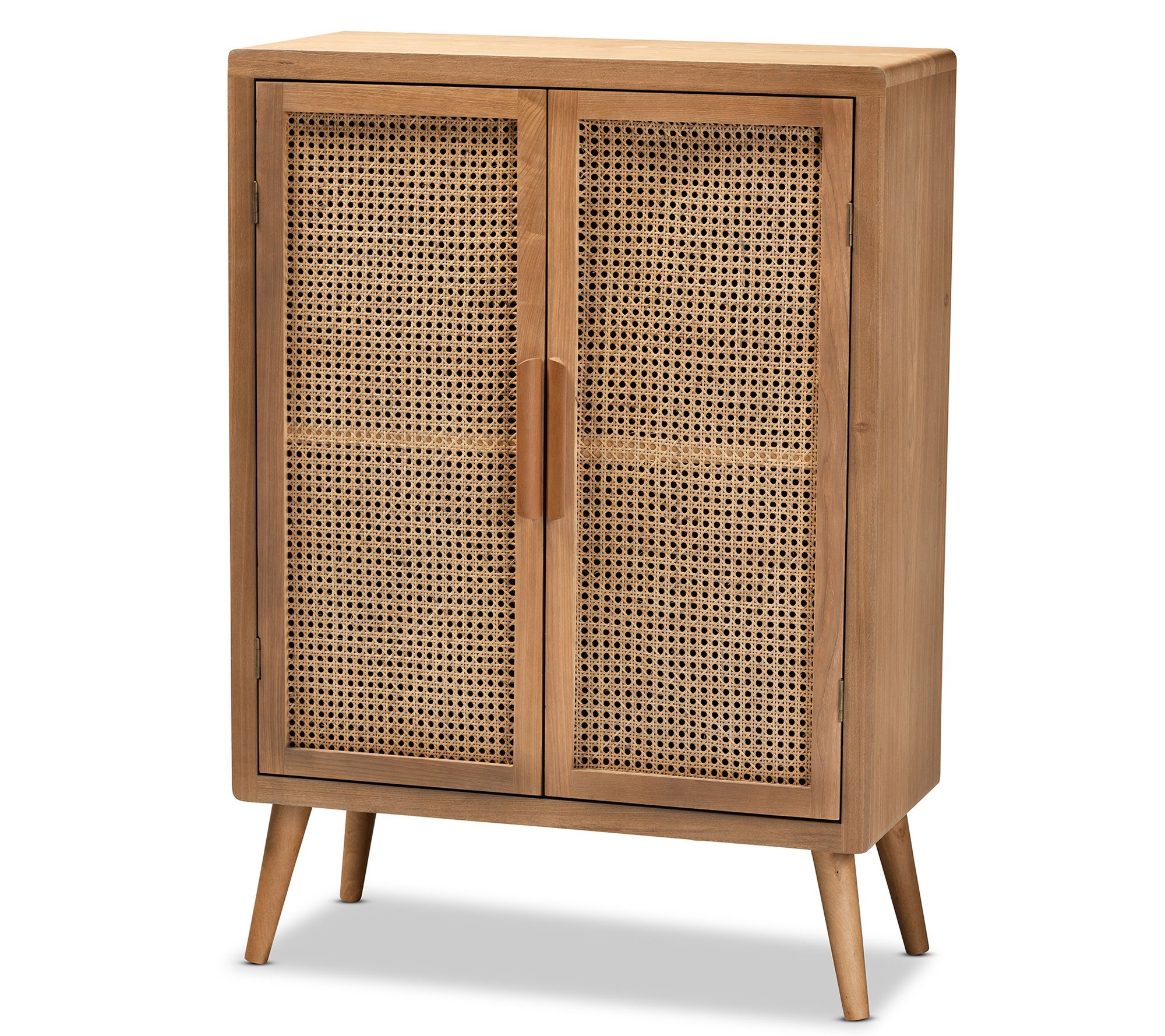 Alina Mid-Century Modern Wood and Rattan AccentCabinet
