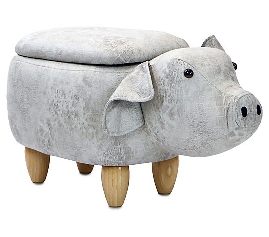 Critter Sitters 15" Seat Height Gray Pig Storage Ottoman