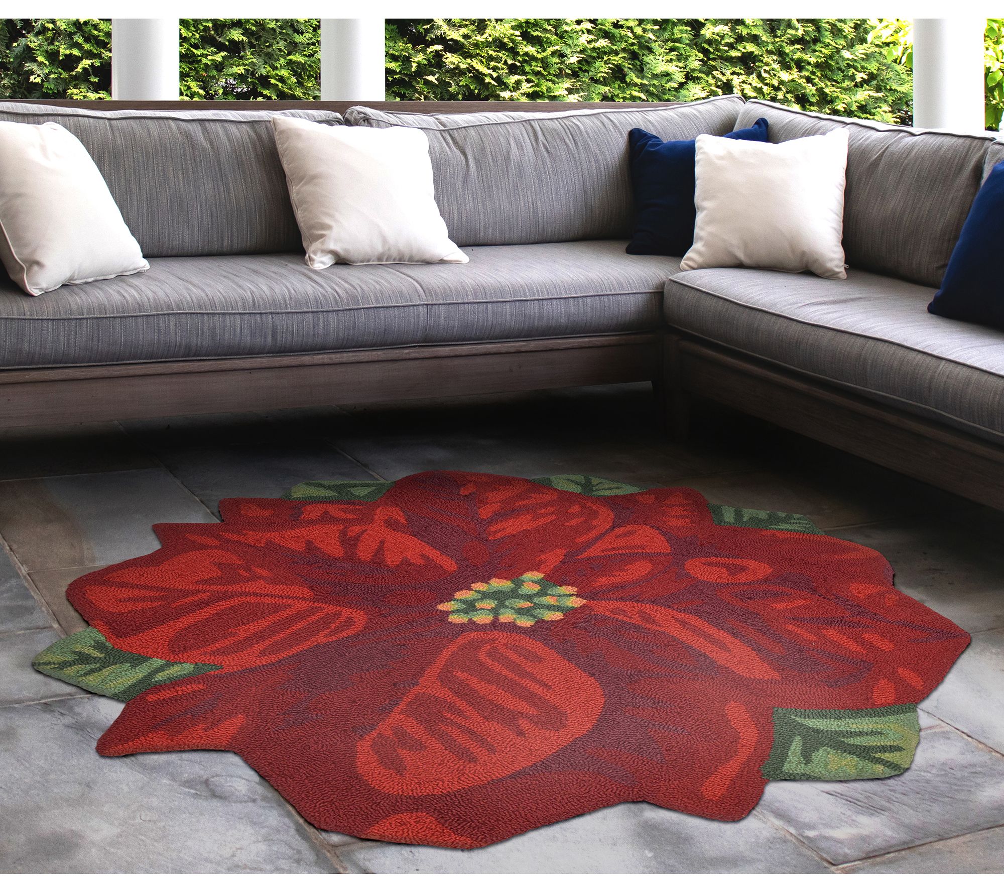liora manne frontporch poinsettia indoor outdoor rug red 3 round