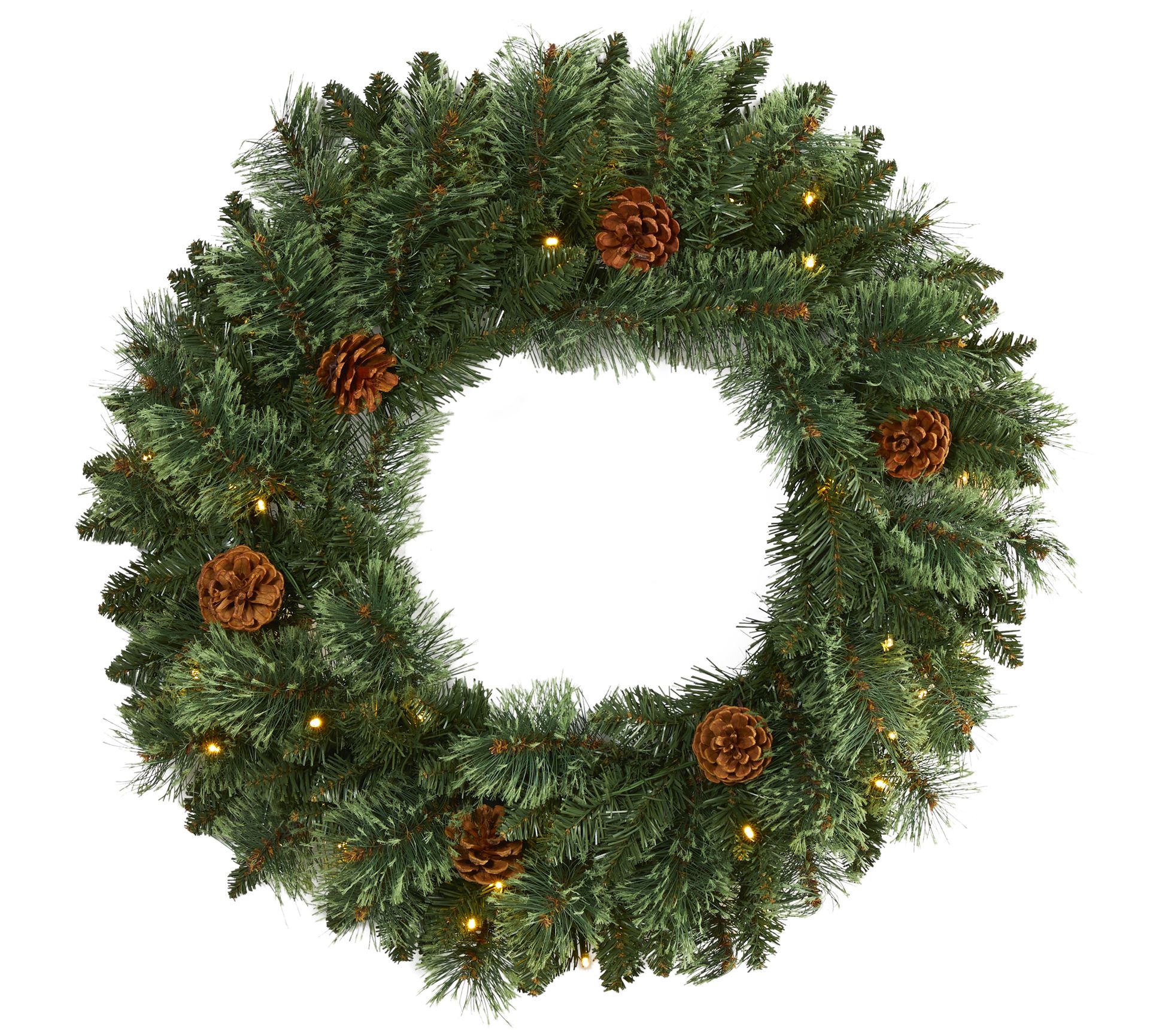 24" Lit White Mountain Pine Wreath by Nearly Natural