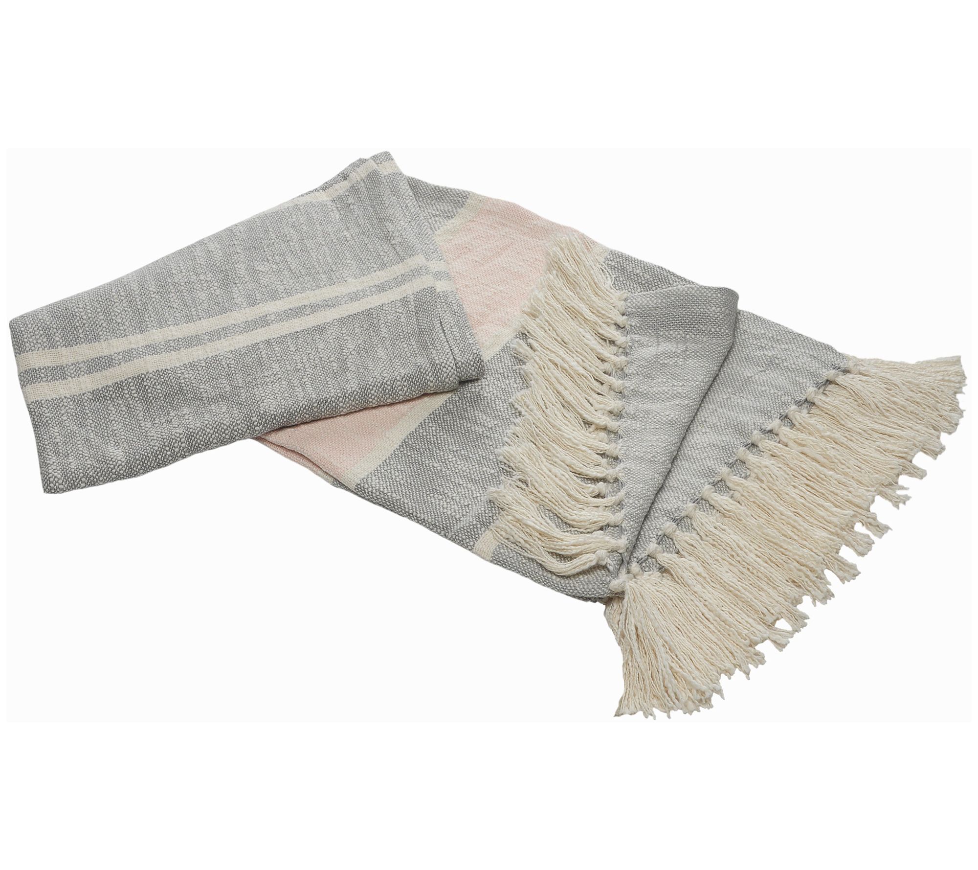 Ox Bay Touch of Blush Striped Throw Blanket with Fringe