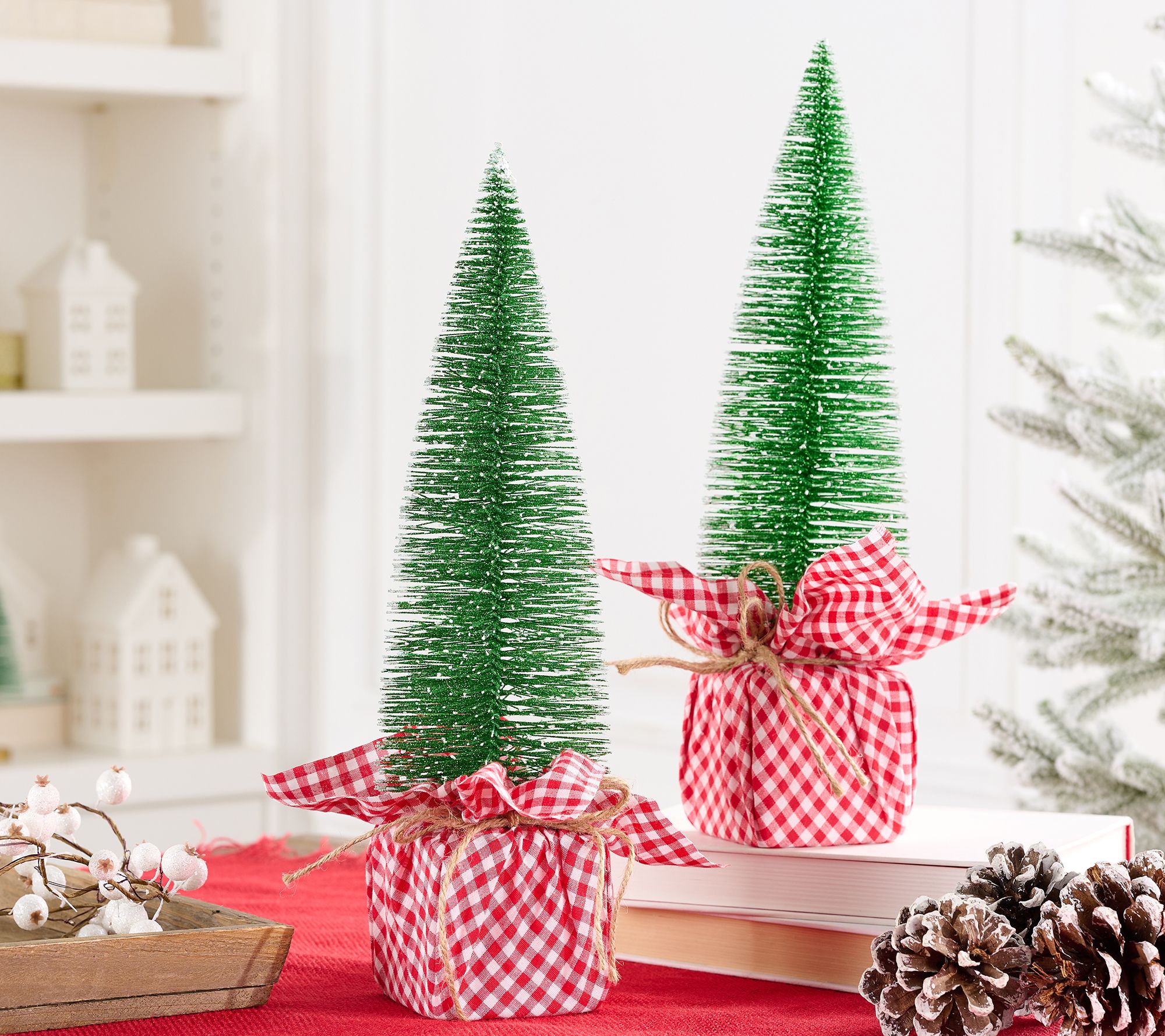 Set of 2 15" Bottlebrush Trees with Fabric Base by Valerie