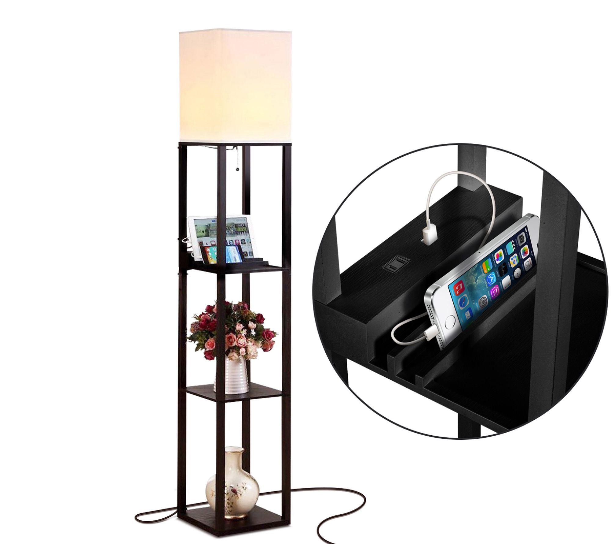 Brightech Maxwell USB Charging 63" LED Shelf Floor Lamp