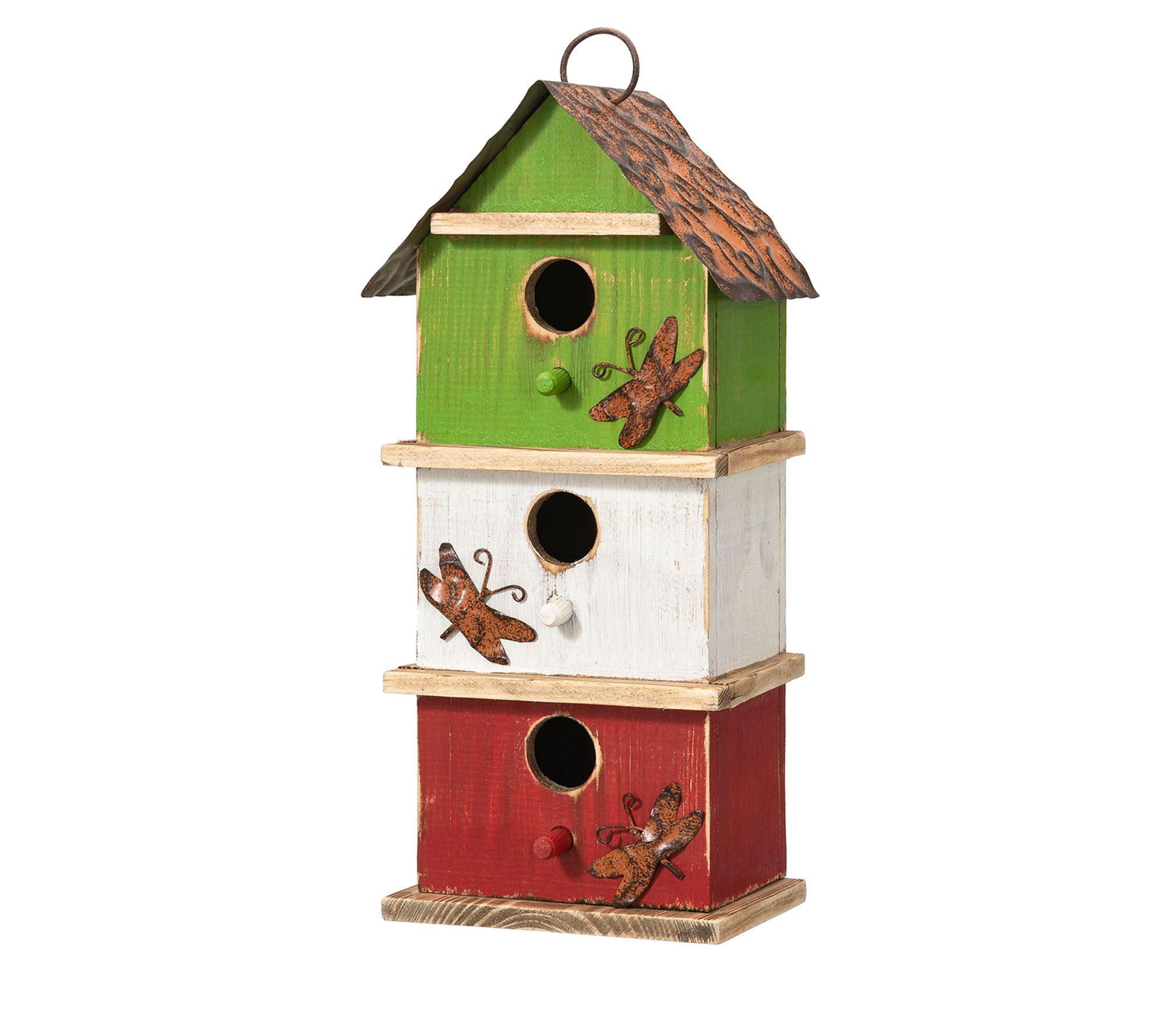 Glitzhome Multicolored Three-Tiered Distressed Wood Birdhouse
