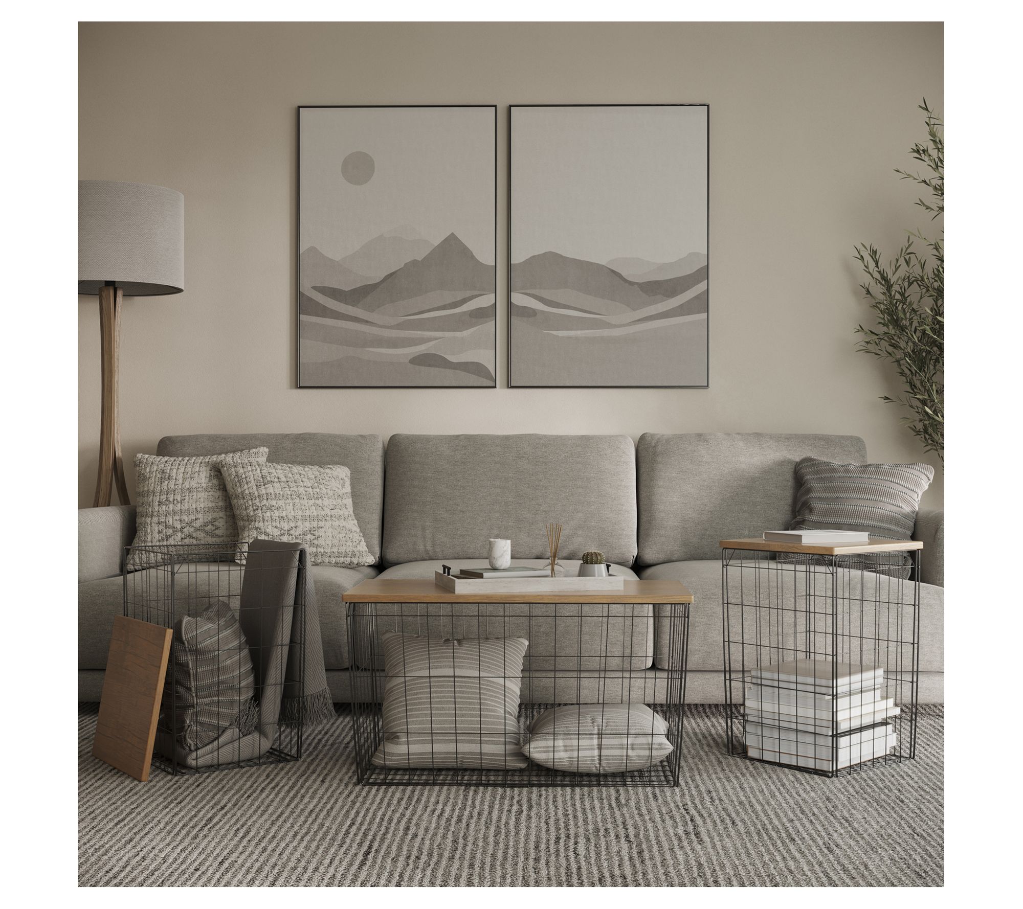 Lavish Home 3 Set Living Room Tables  Metal Basket Storage