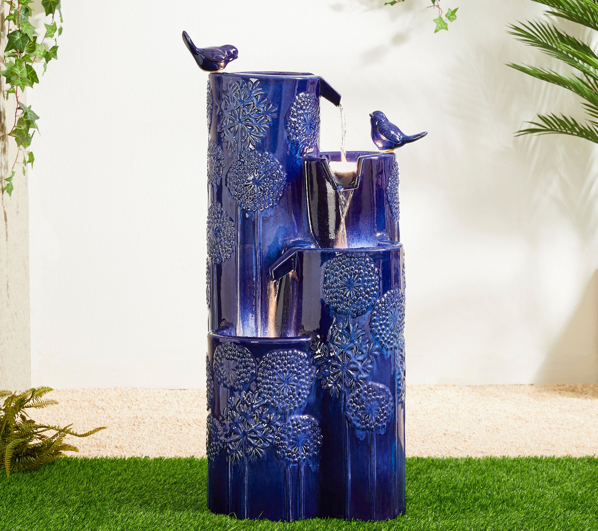 Glitzhome 31" S weet Birds & Da ndelion Texture d LED Fountain