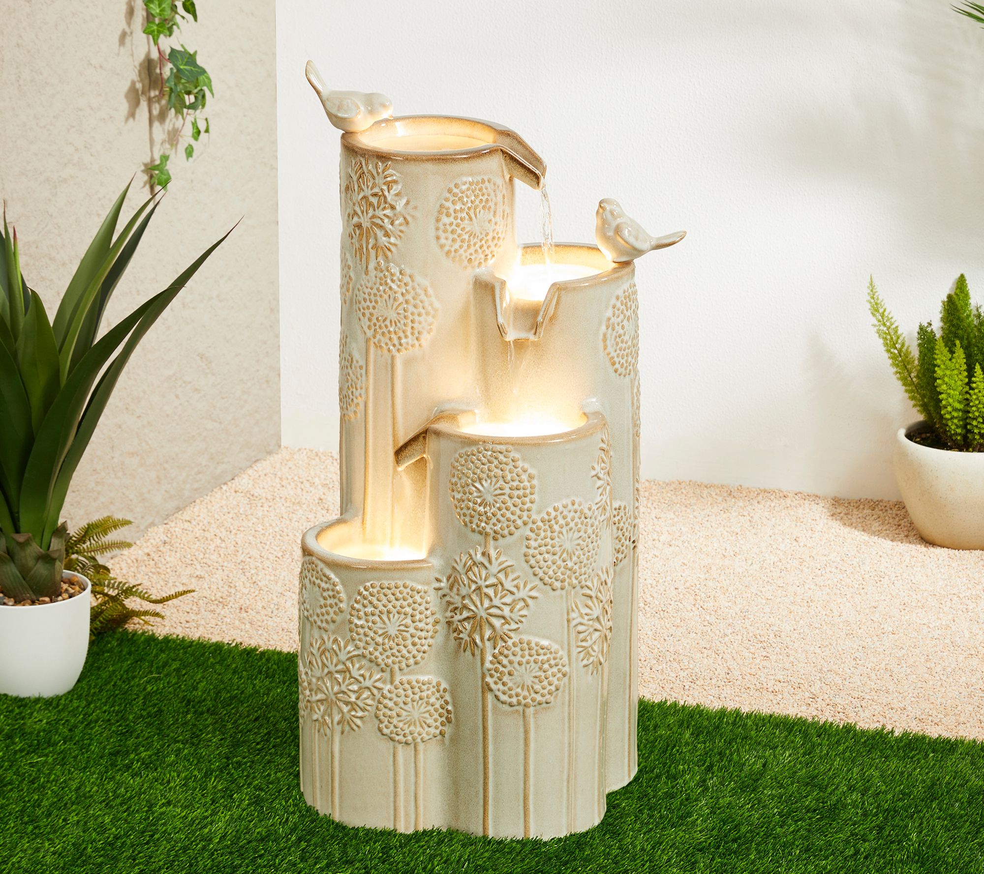 Glitzhome 31" S weet Birds & Da ndelion Texture d LED Fountain