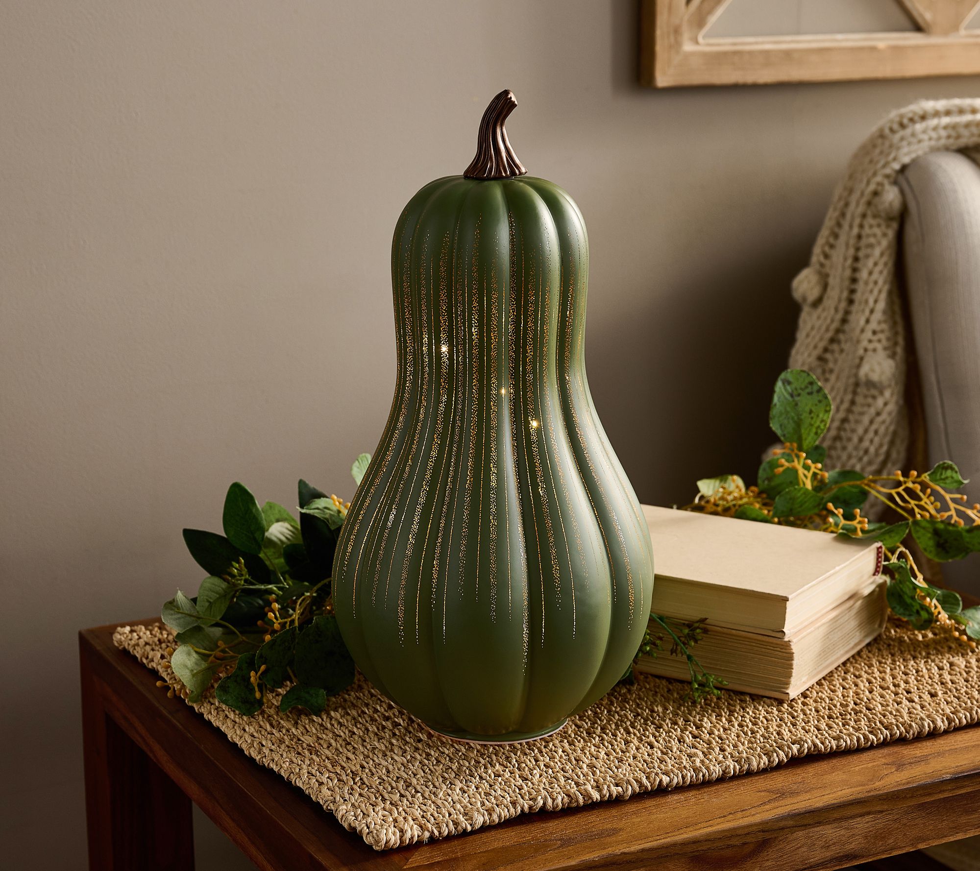 13" Illuminated Starry Night Glass Gourd by Valerie