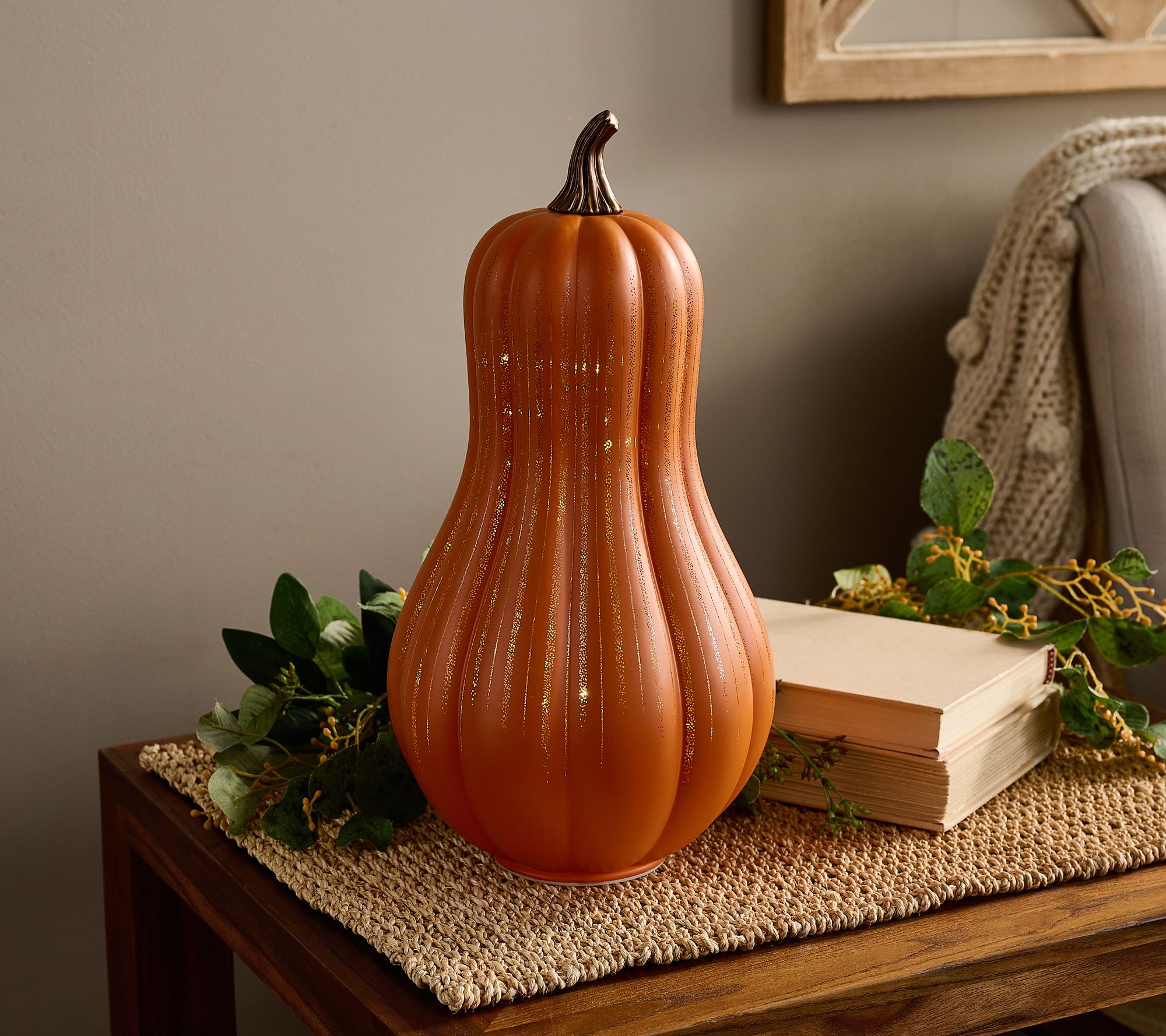 13" Illuminated Starry Night Glass Gourd by Valerie