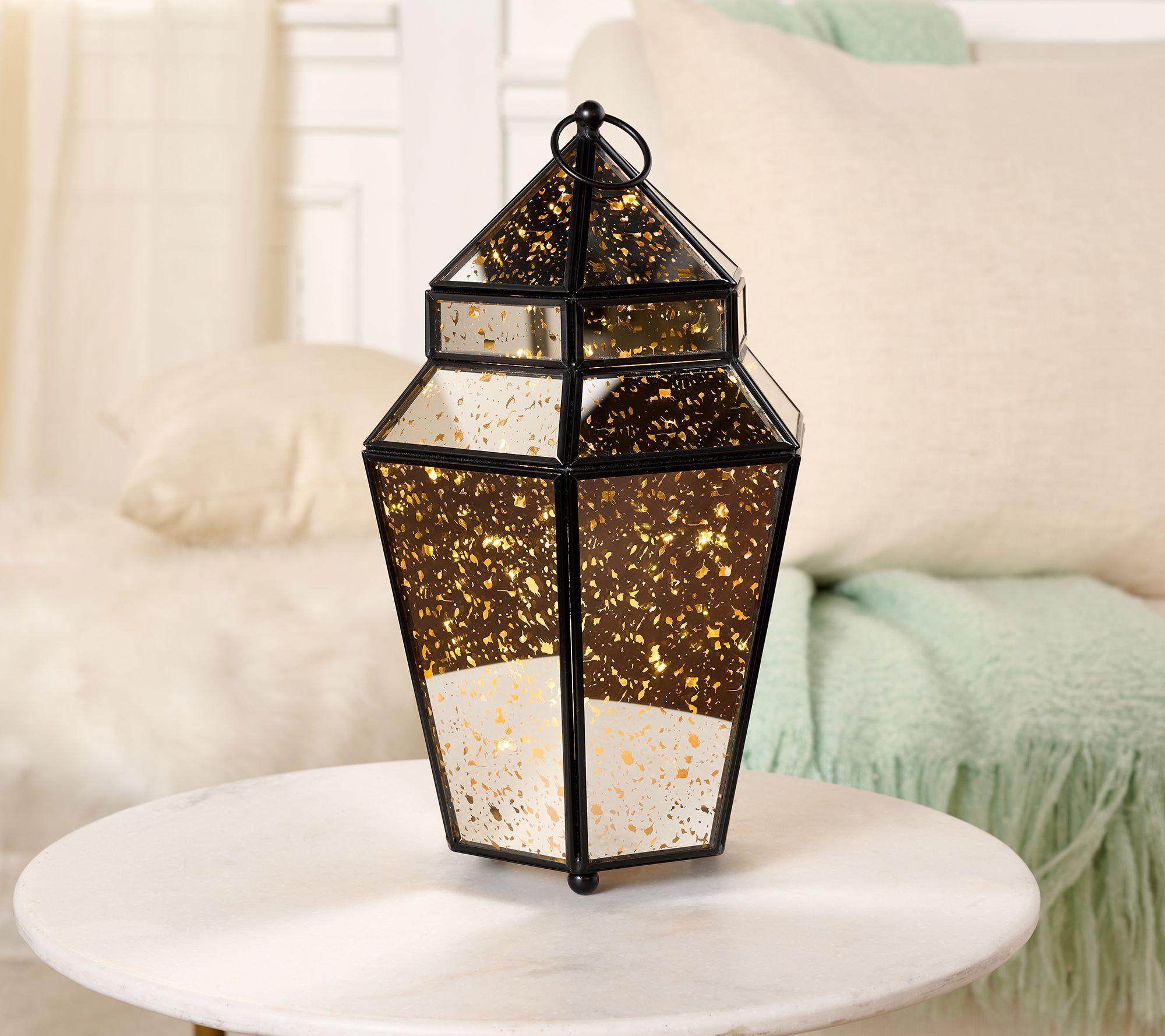 13" Illuminated Mercury Glass Lantern by Kim Gravel