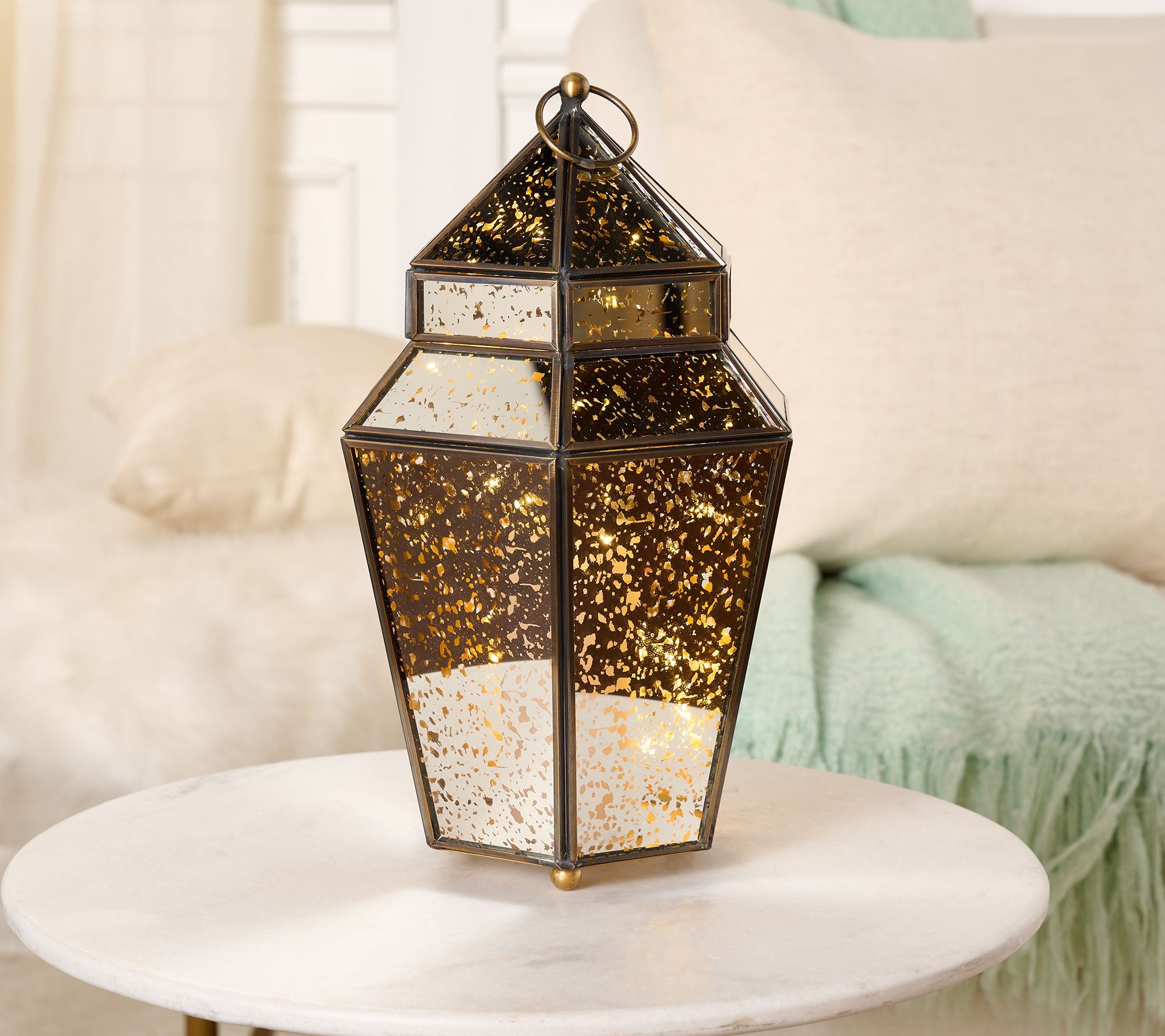 13" Illuminated Mercury Glass Lantern by Kim Gravel