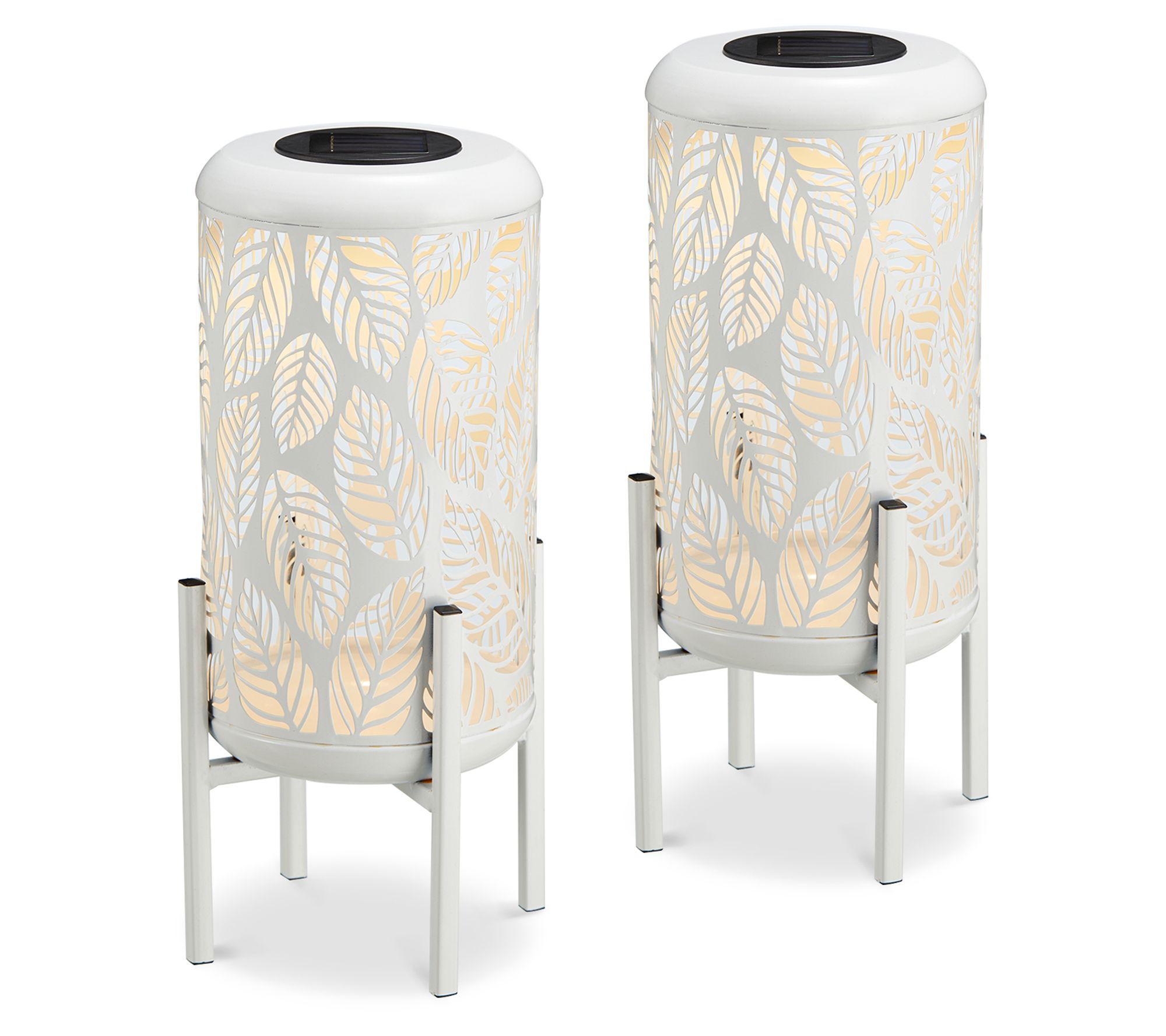 Glitzhome 14.25" Leaves Solar Powered Outdoor Lanterns S/2