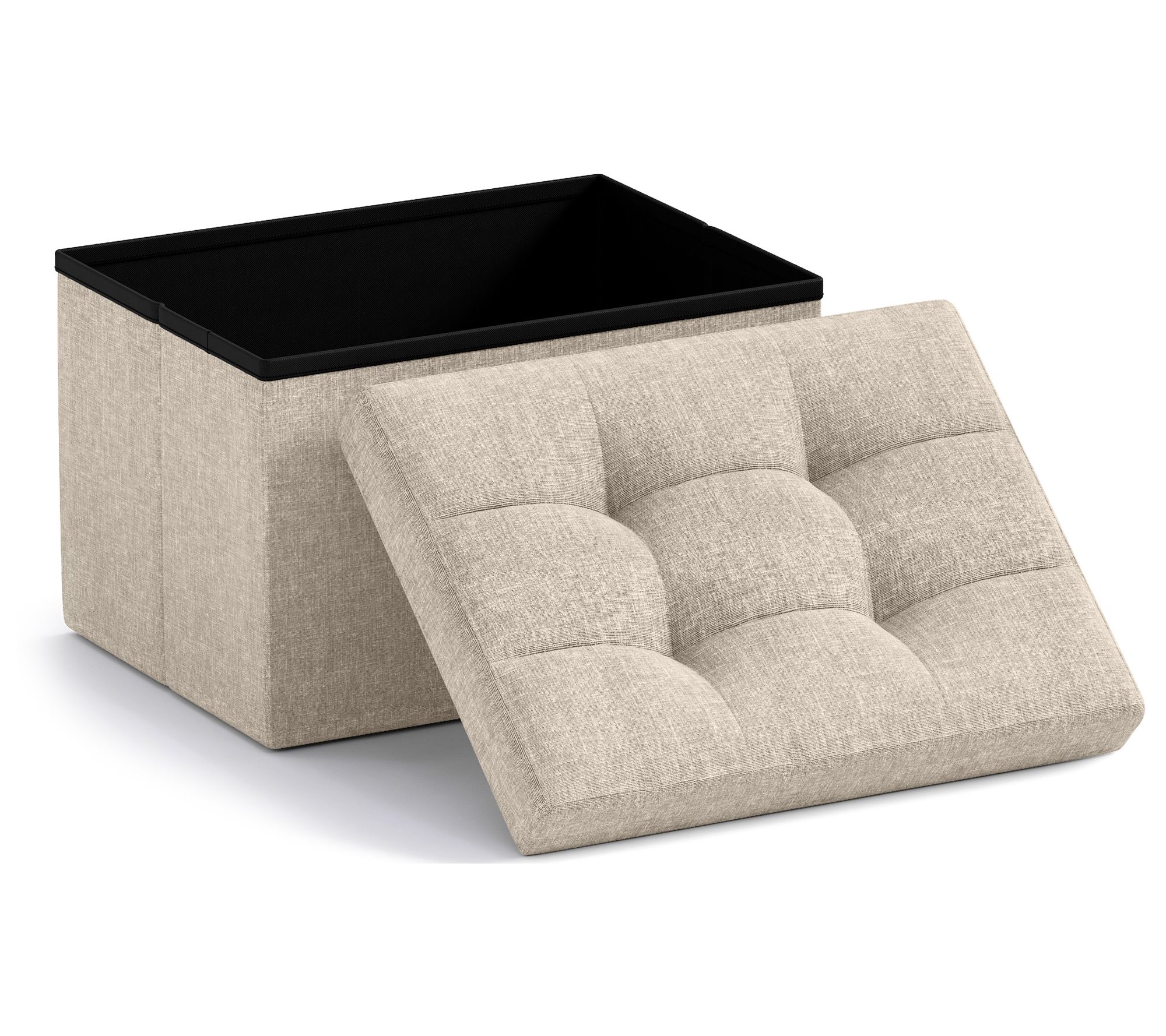 Ornavo Home Small Foldable Tufted Linen StorageOttoman