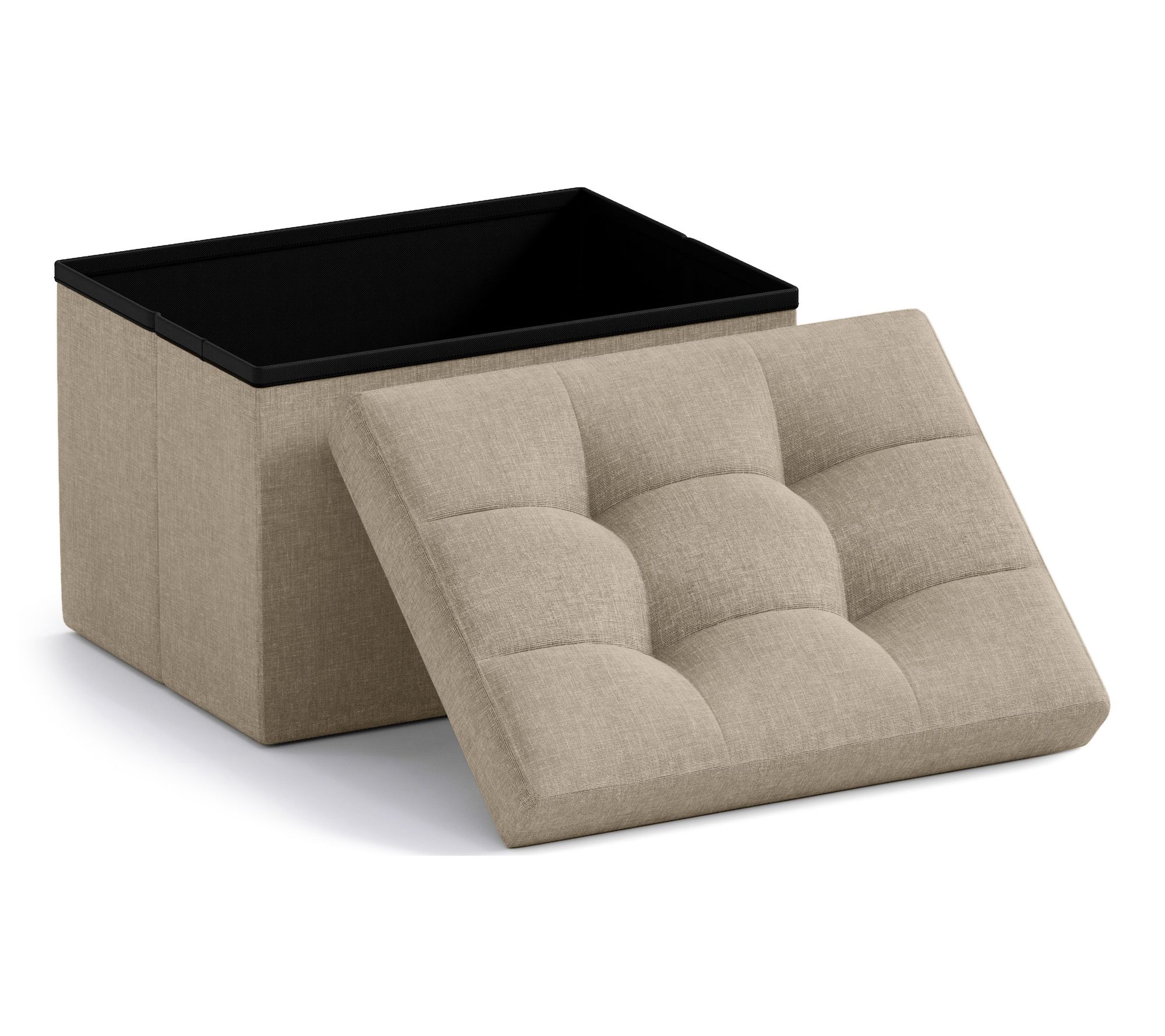 Ornavo Home Sma ll Foldable Tuf ted Linen Stora ge Ottoman