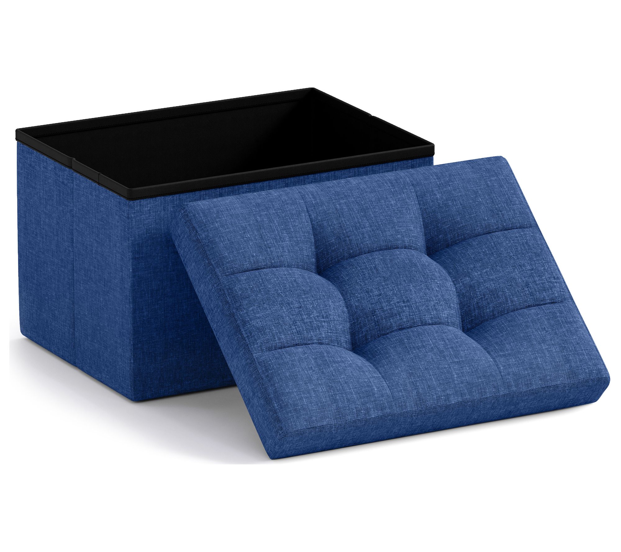 Ornavo Home Small Foldable Tufted Linen Storage Ottoman