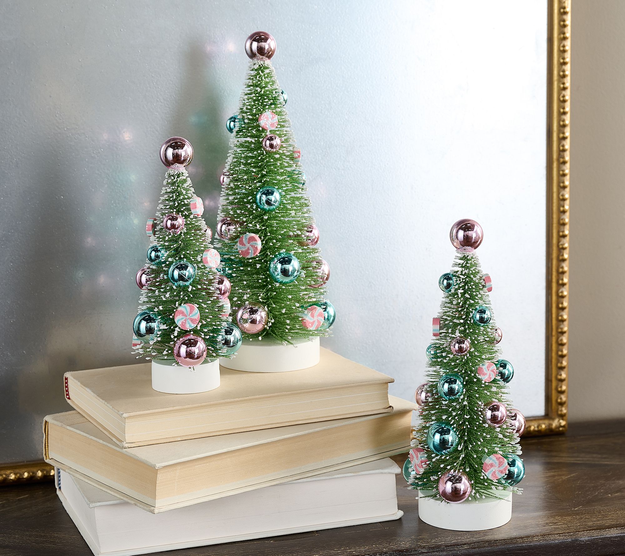 Set of 3 Decorated Bottlebrush Trees by Valerie