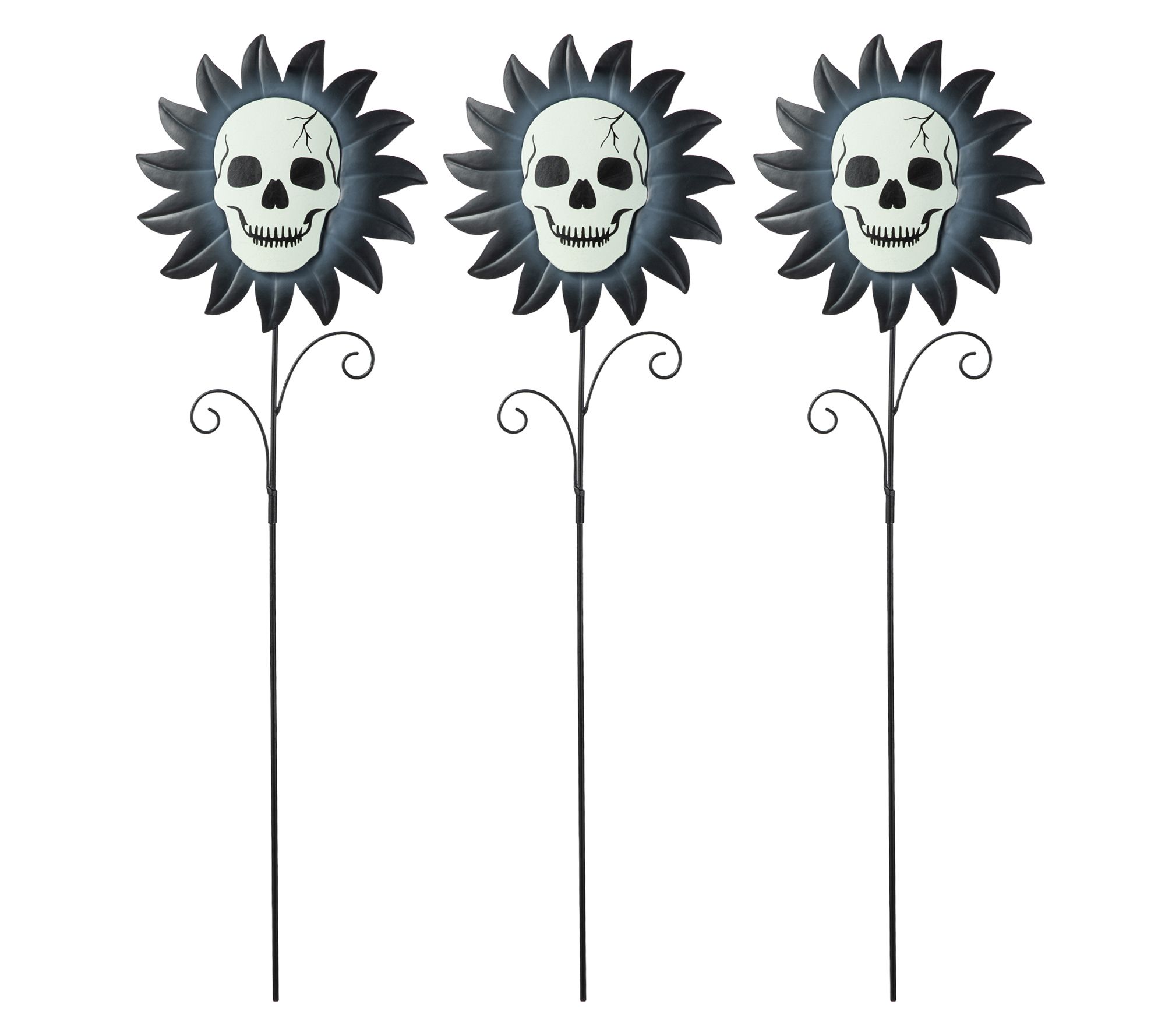 Glitzhome 24"H Halloween Skulls Glow-in-Dark Garden Stake S/3