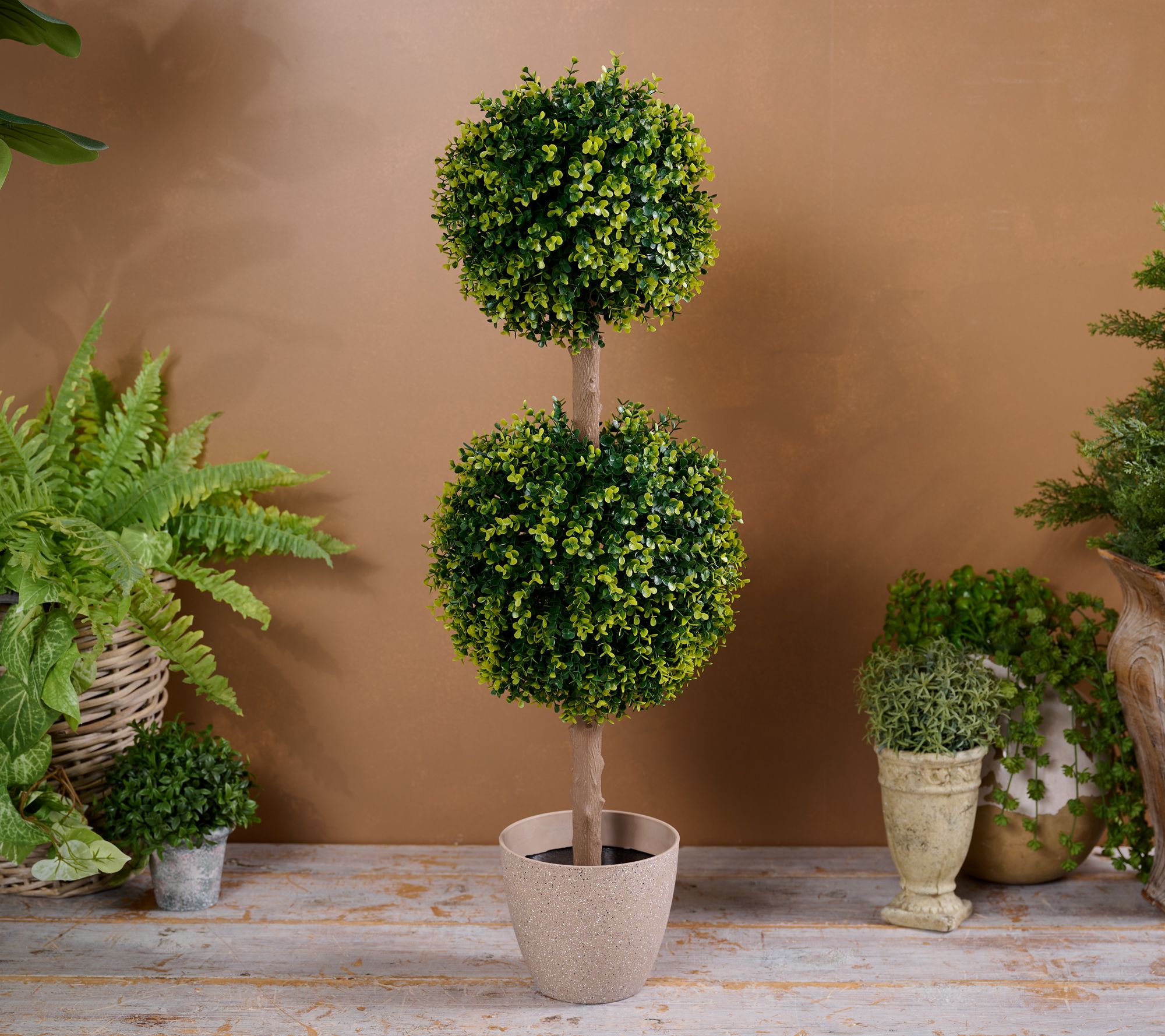 "As Is" Wicker Park Indoor/ Outdoor Long Boxwood 2- Sphere Topiary